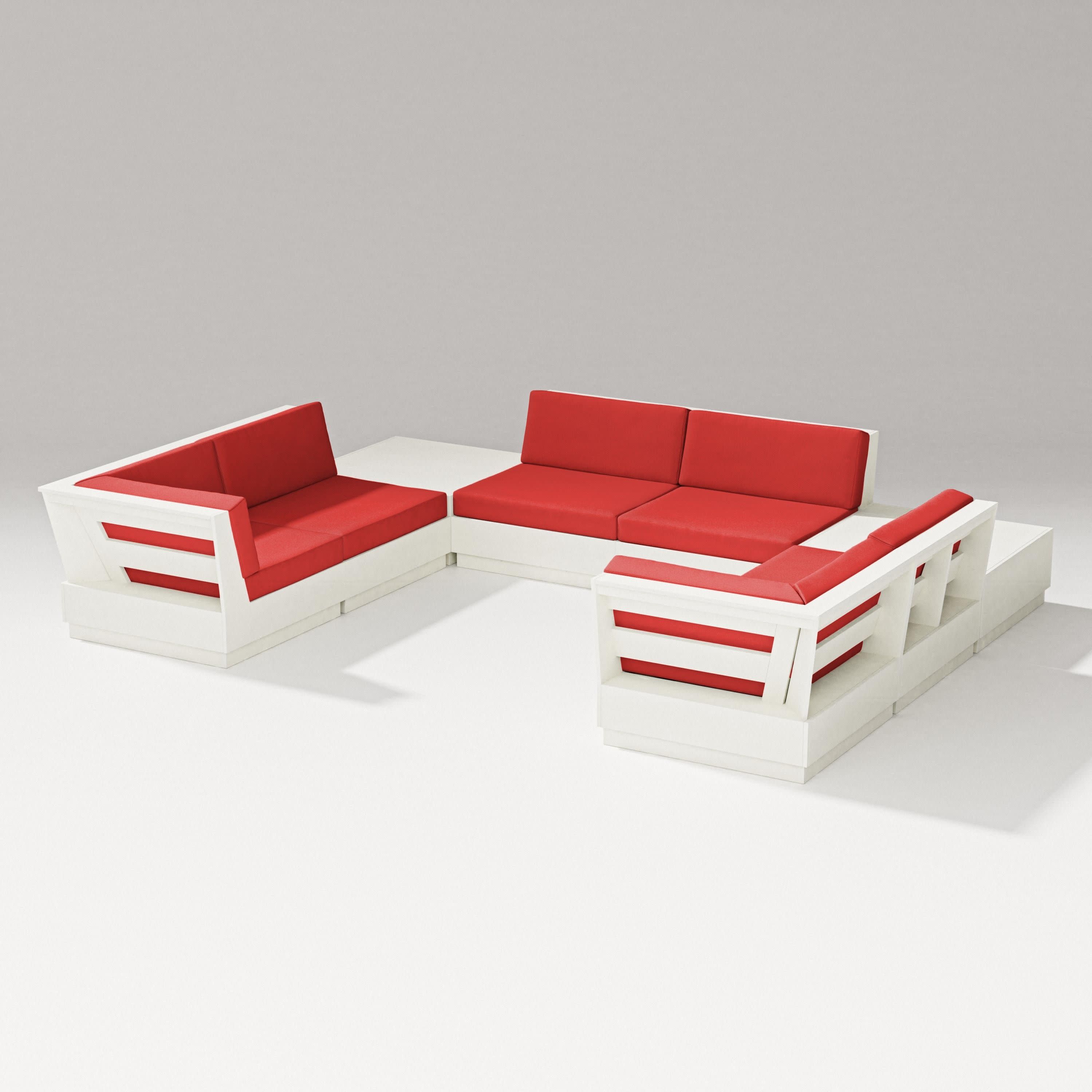 Elevate 8-Piece U-Shaped Sectional in Vintage White / Crimson Linen