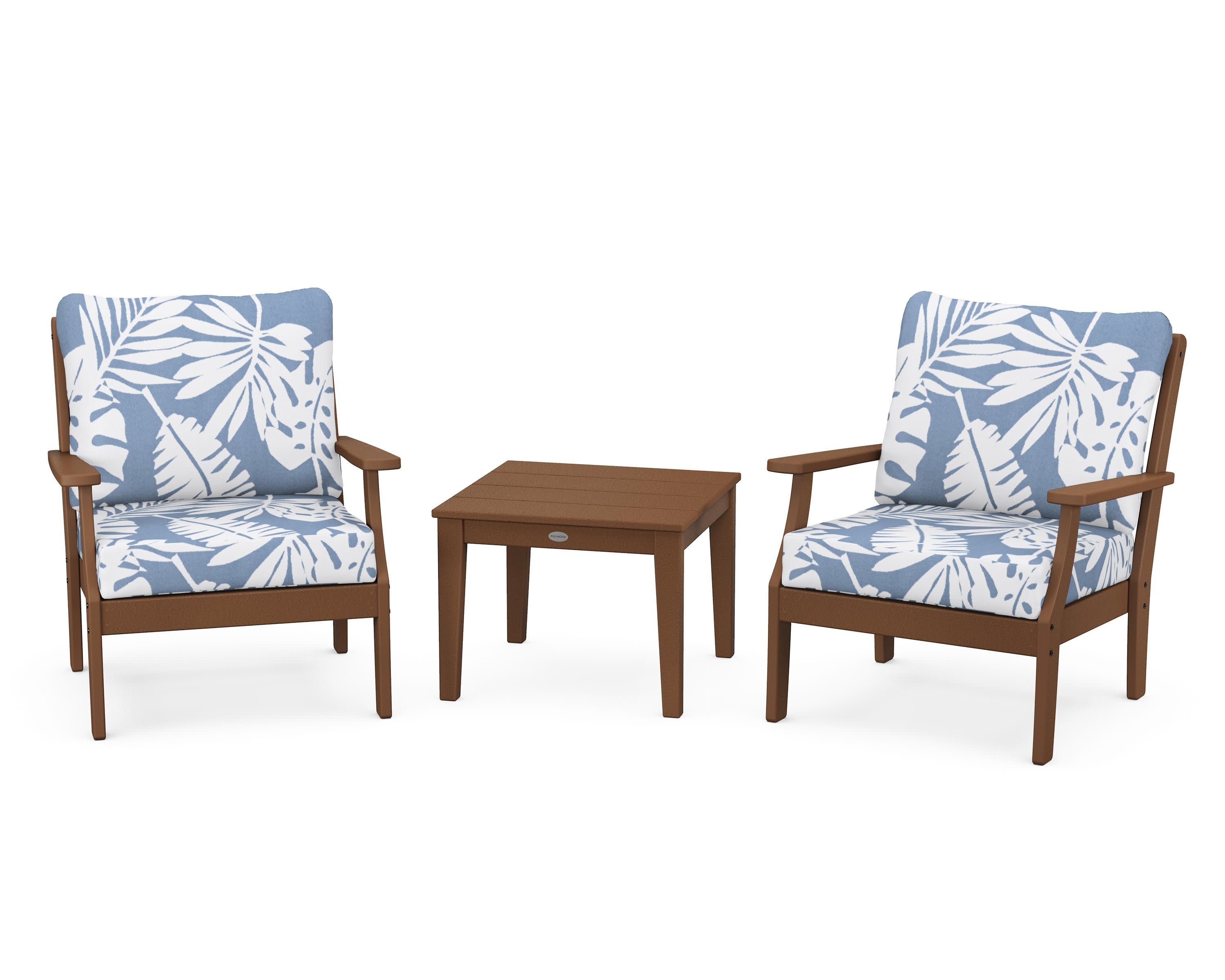 Braxton 3-Piece Deep Seating Set in Teak / Leaf Sky Blue