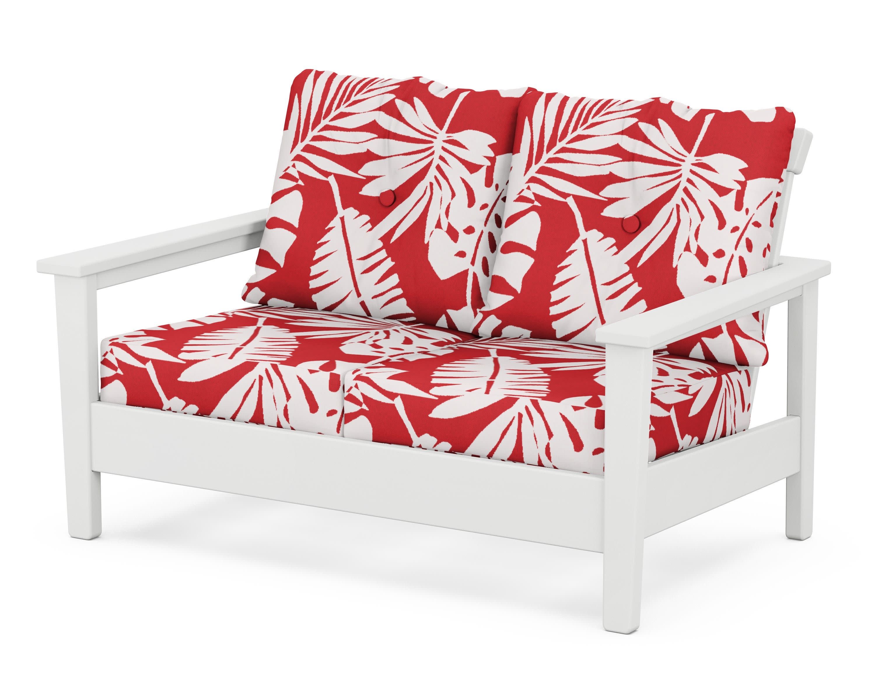 Prescott Deep Seating Loveseat in White / Leaf Crimson