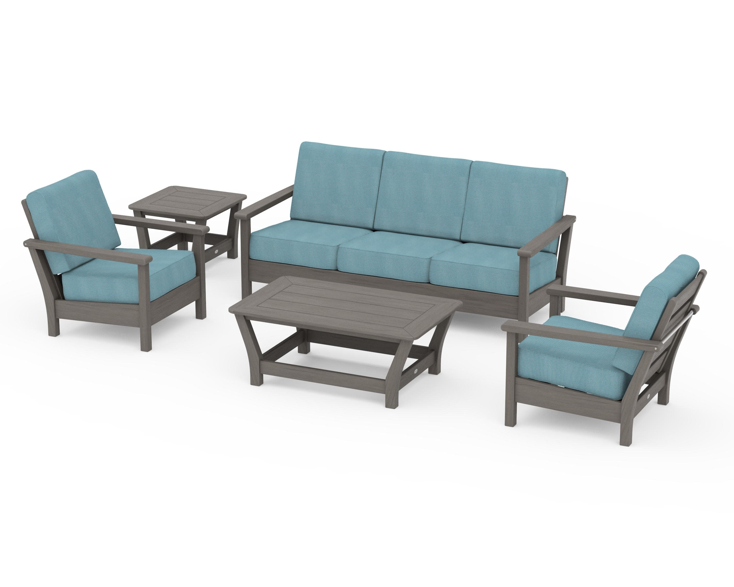 Harbour 5-Piece Deep Seating Set in Driftwood / Lattice Sky Blue