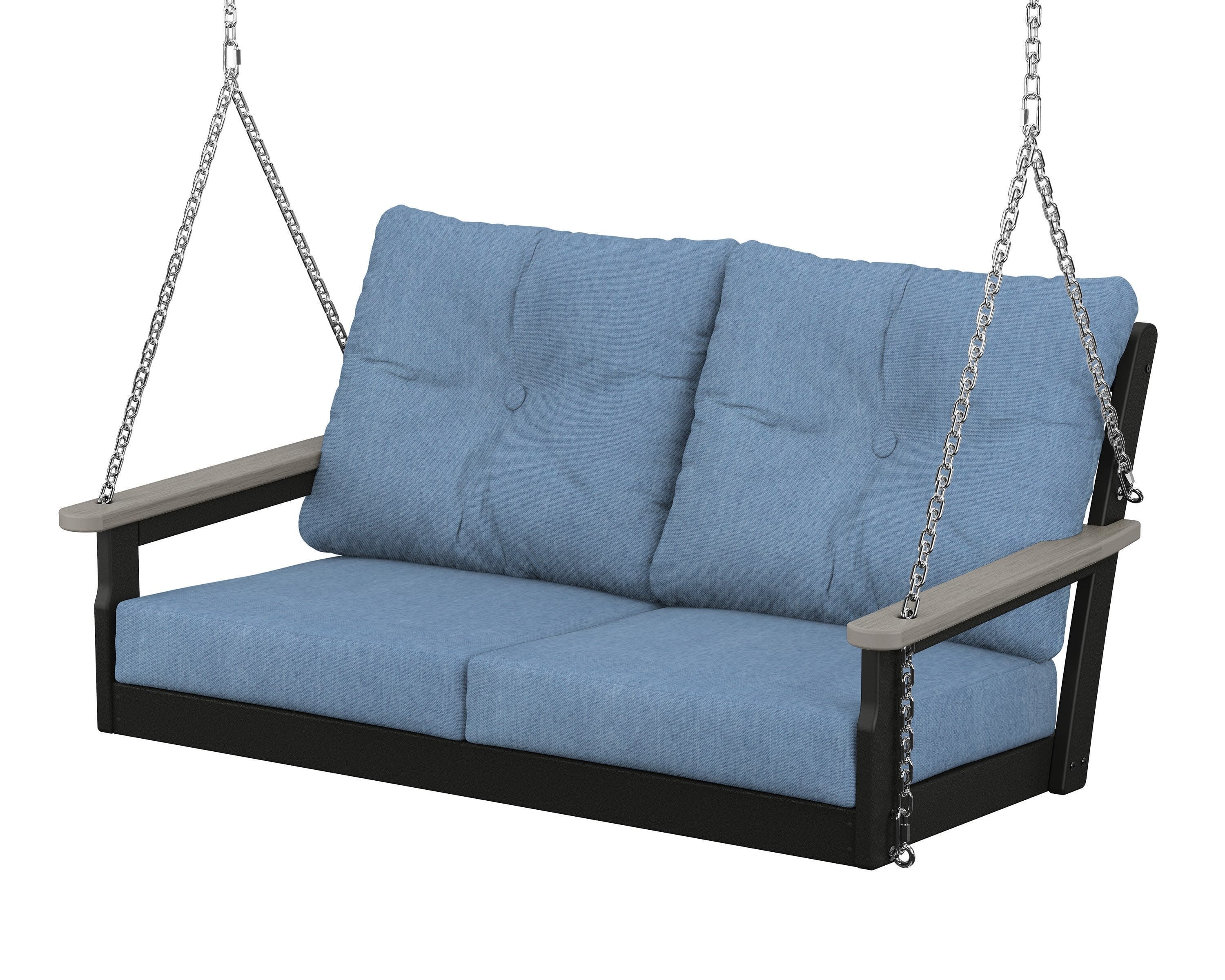 Vineyard Deep Seating Swing in Black / Driftwood / Sky Blue