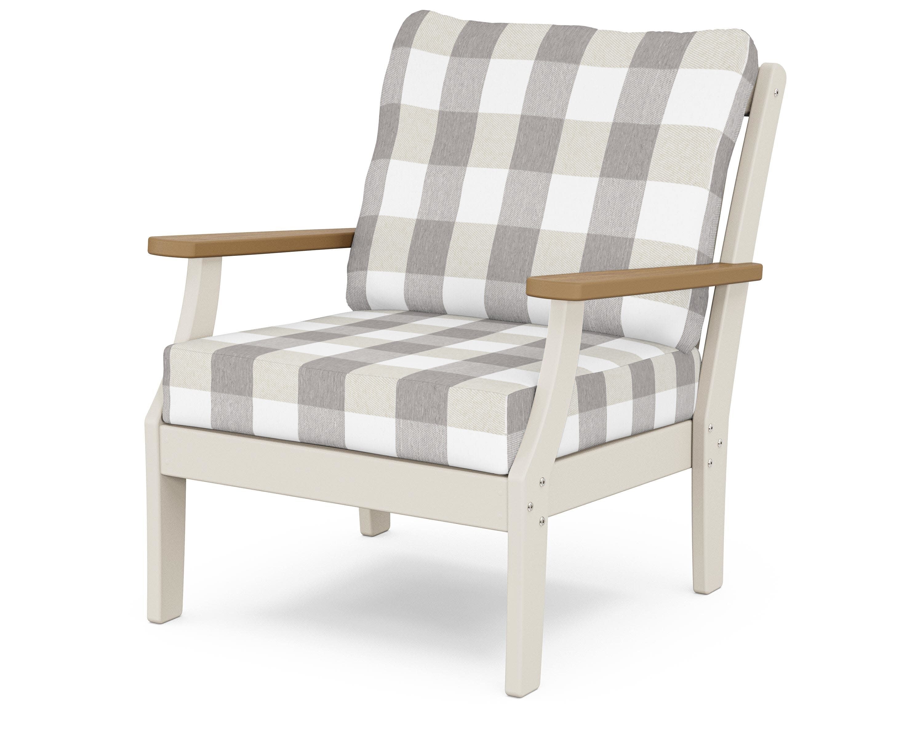 Braxton Deep Seating Chair in Sand / Natural / Buffalo Plaid Grey Mist