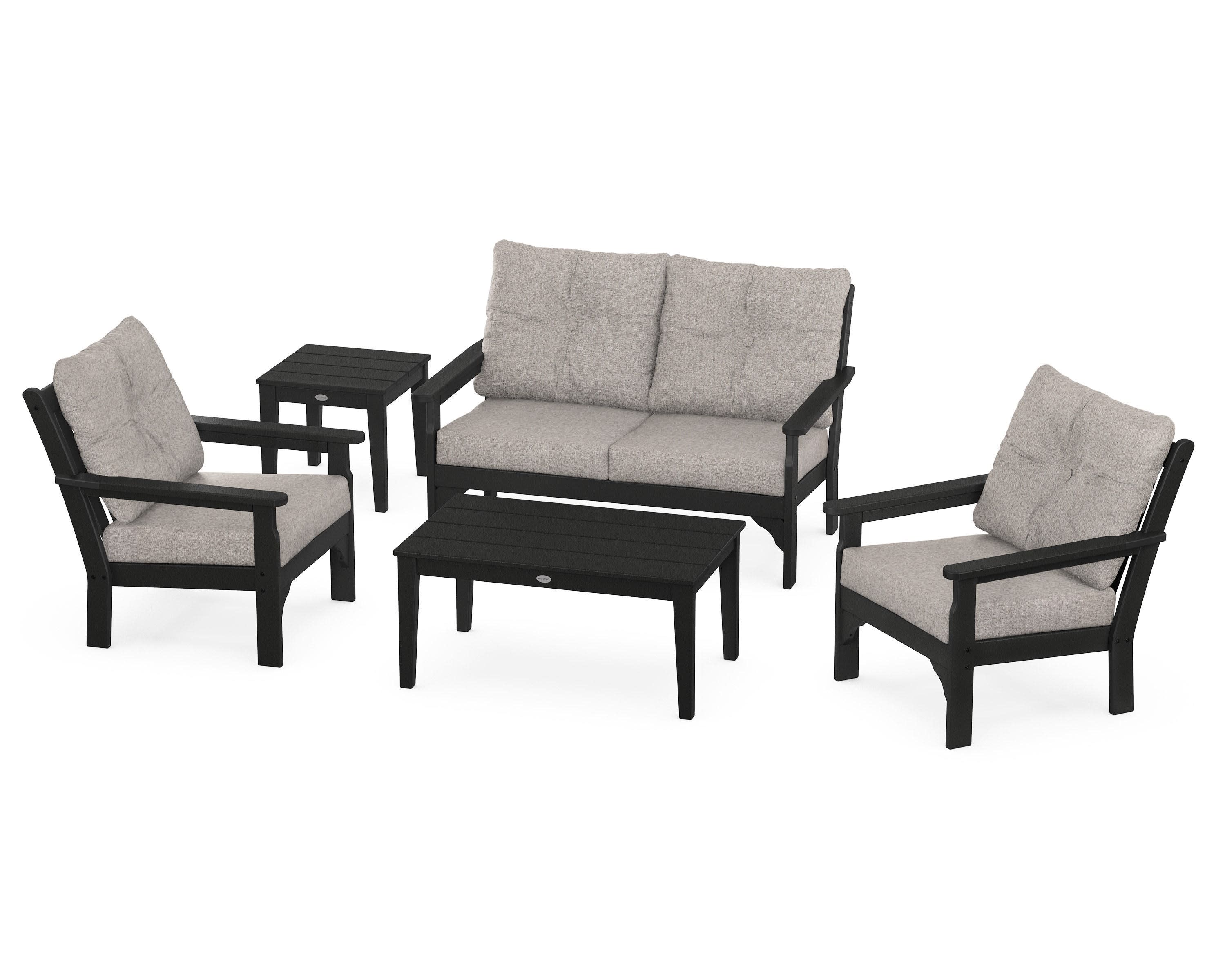 Vineyard 5-Piece Deep Seating Set in Black / Weathered Tweed