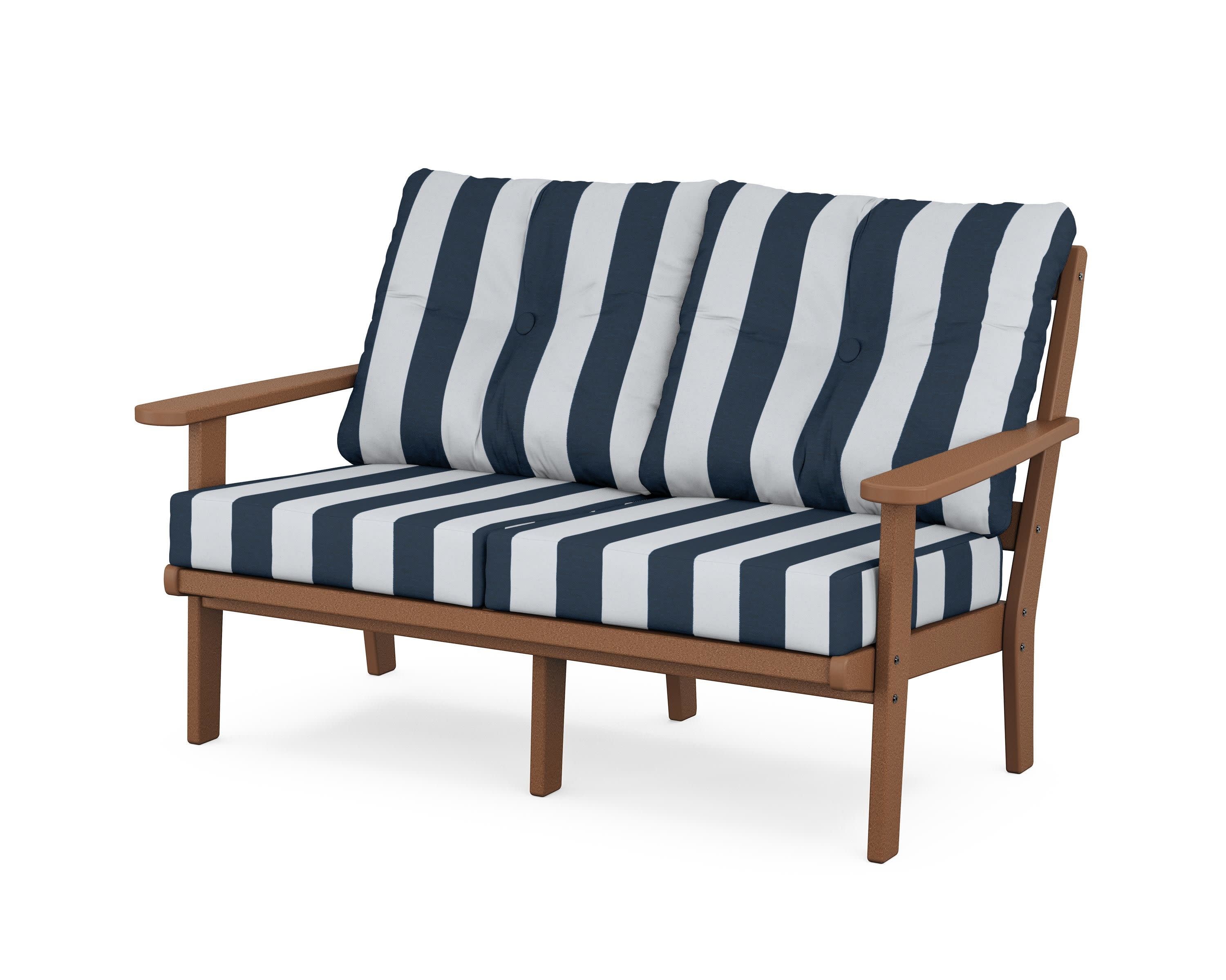 Mission Deep SeatingLoveseat in Teak / Cabana Stripe Marine Indigo