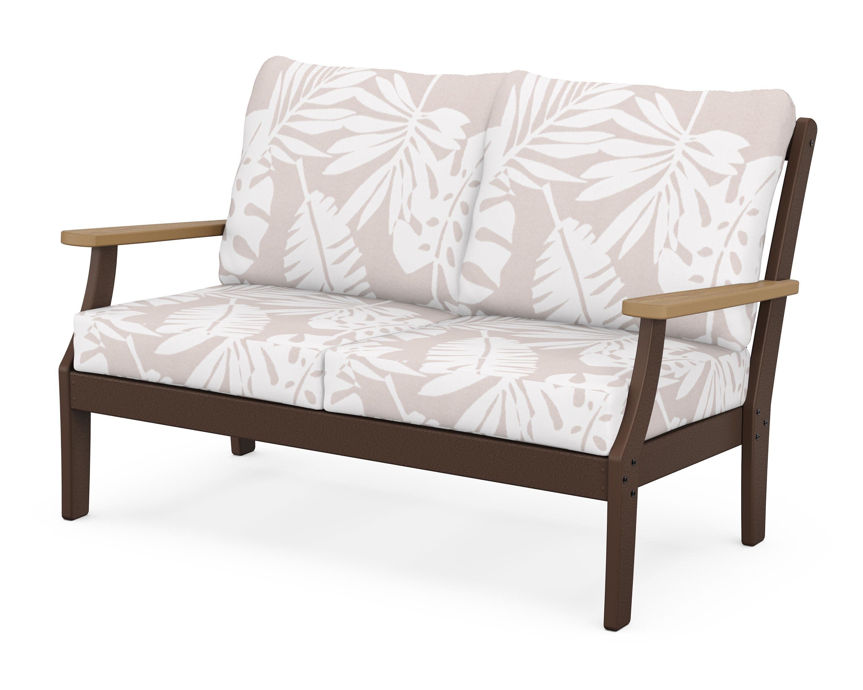Braxton Deep Seating Loveseat in Mahogany / Natural / Leaf Dune Burlap