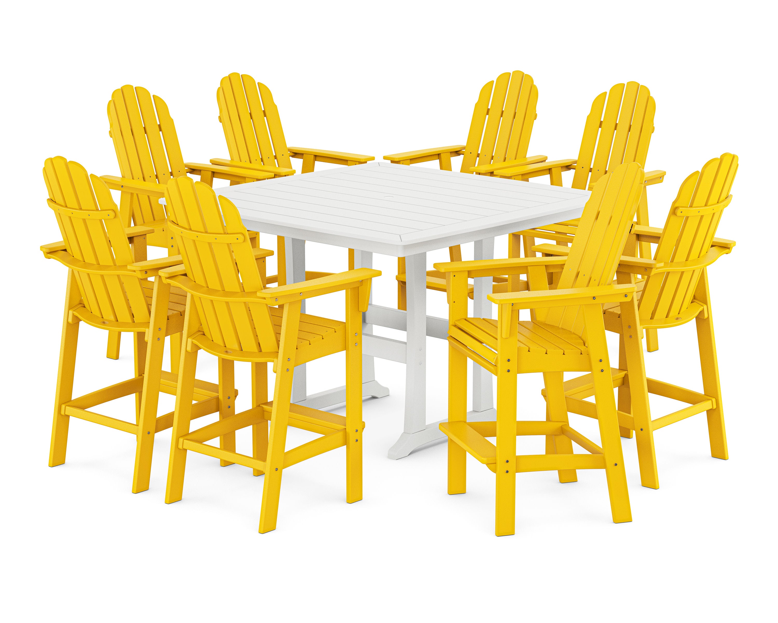 Vineyard Curveback Adirondack 9-Piece Trestle Bar Set in Lemon / White