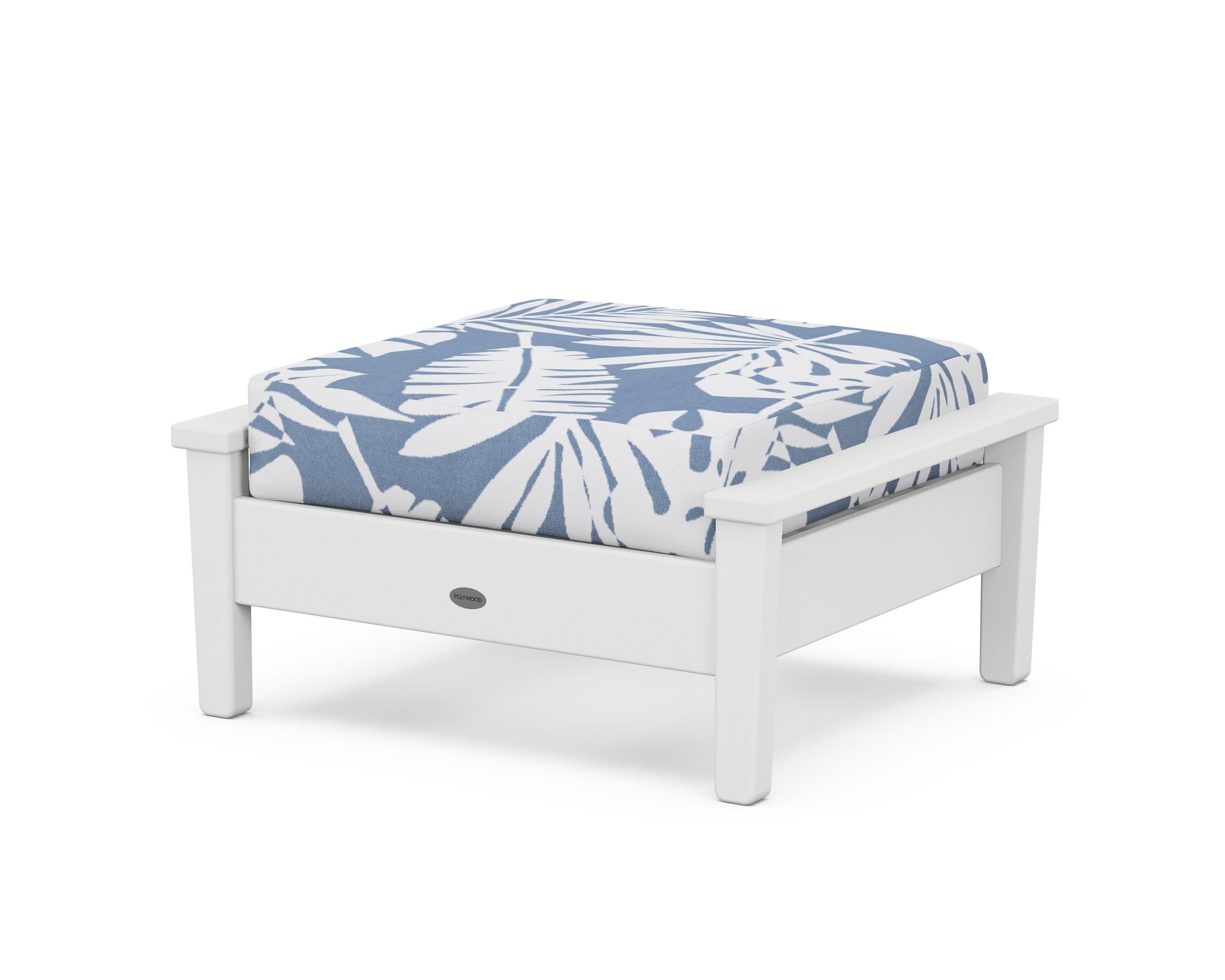 Prescott Deep Seating Ottoman in White / Leaf Sky Blue