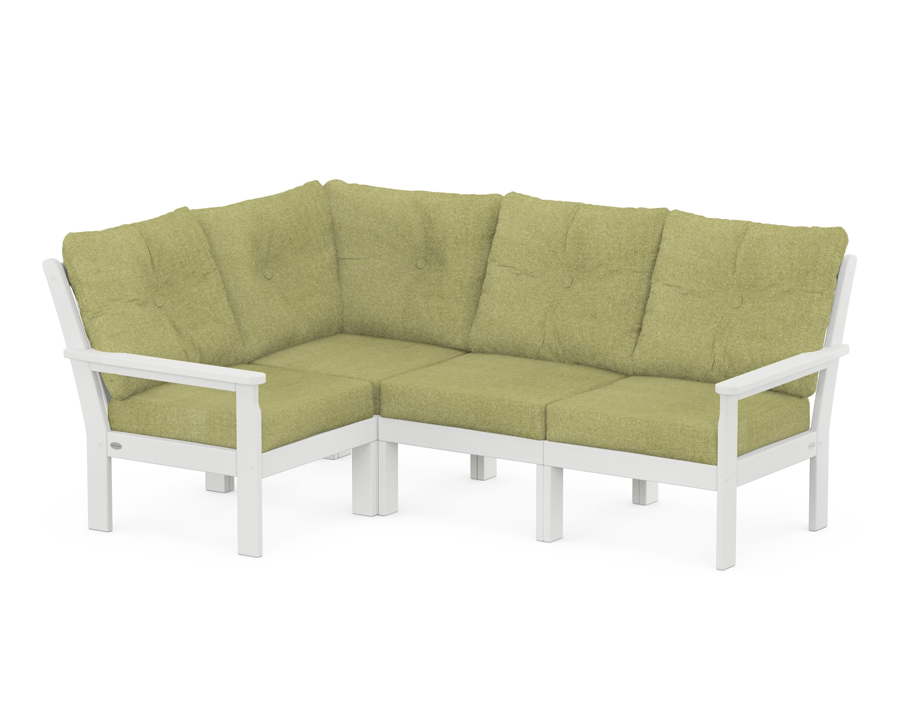 Vineyard 4-Piece Sectional in White / Chartreuse Boucle
