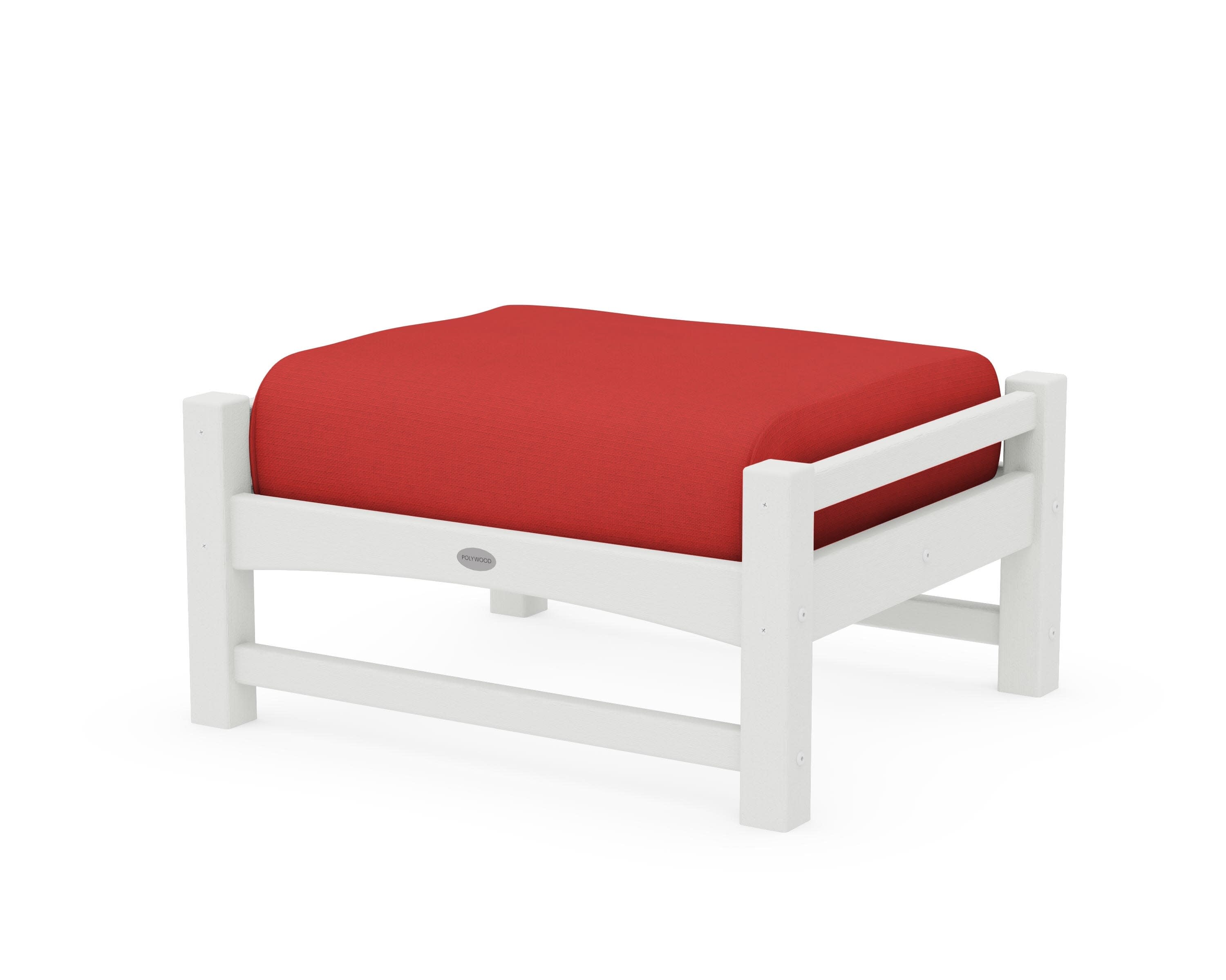 Club Ottoman in Vintage White / Crimson Linen