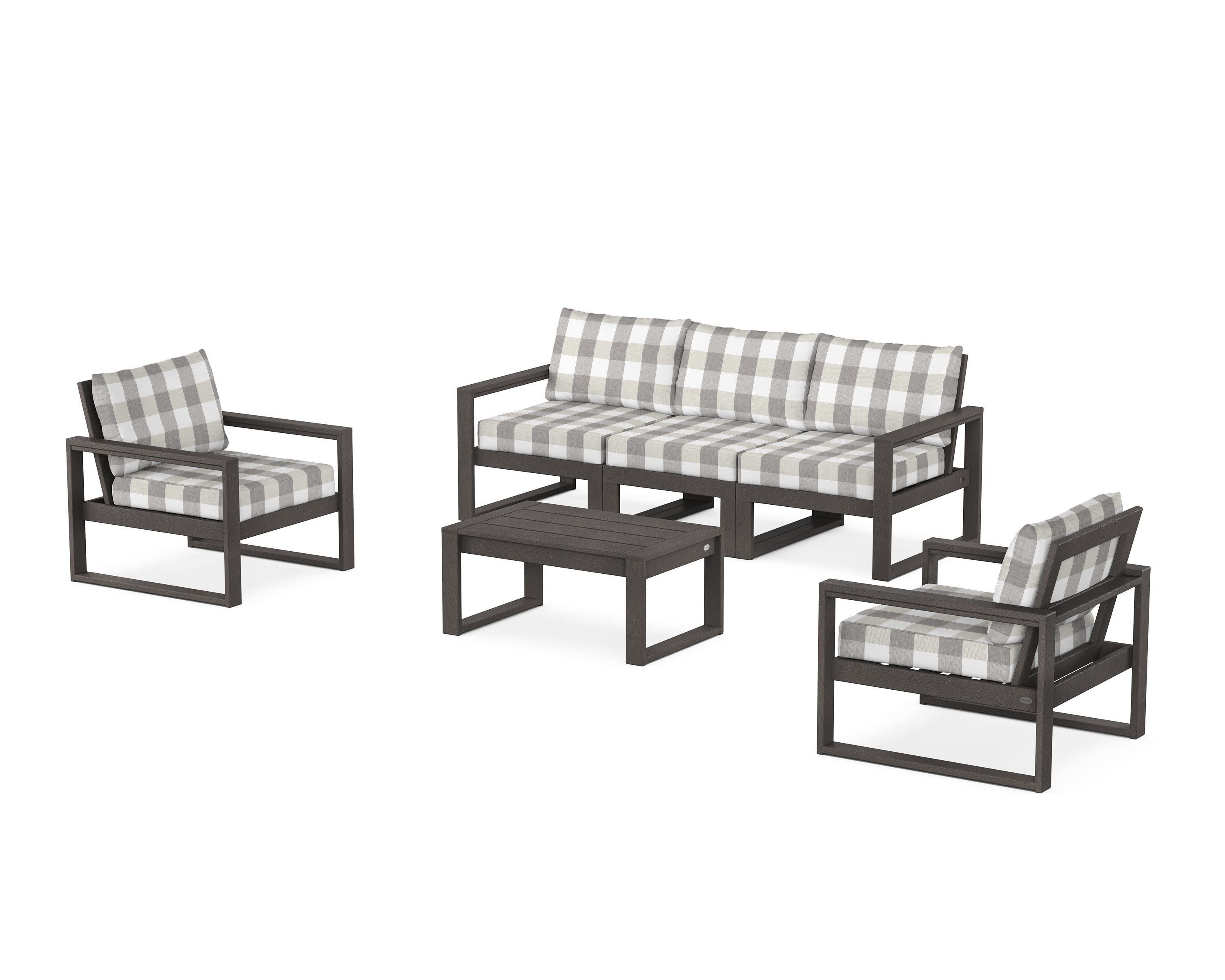 EDGE Sectional 4-Piece Deep Seating Set with Sofa in Vintage Coffee / Buffalo Plaid Grey Mist