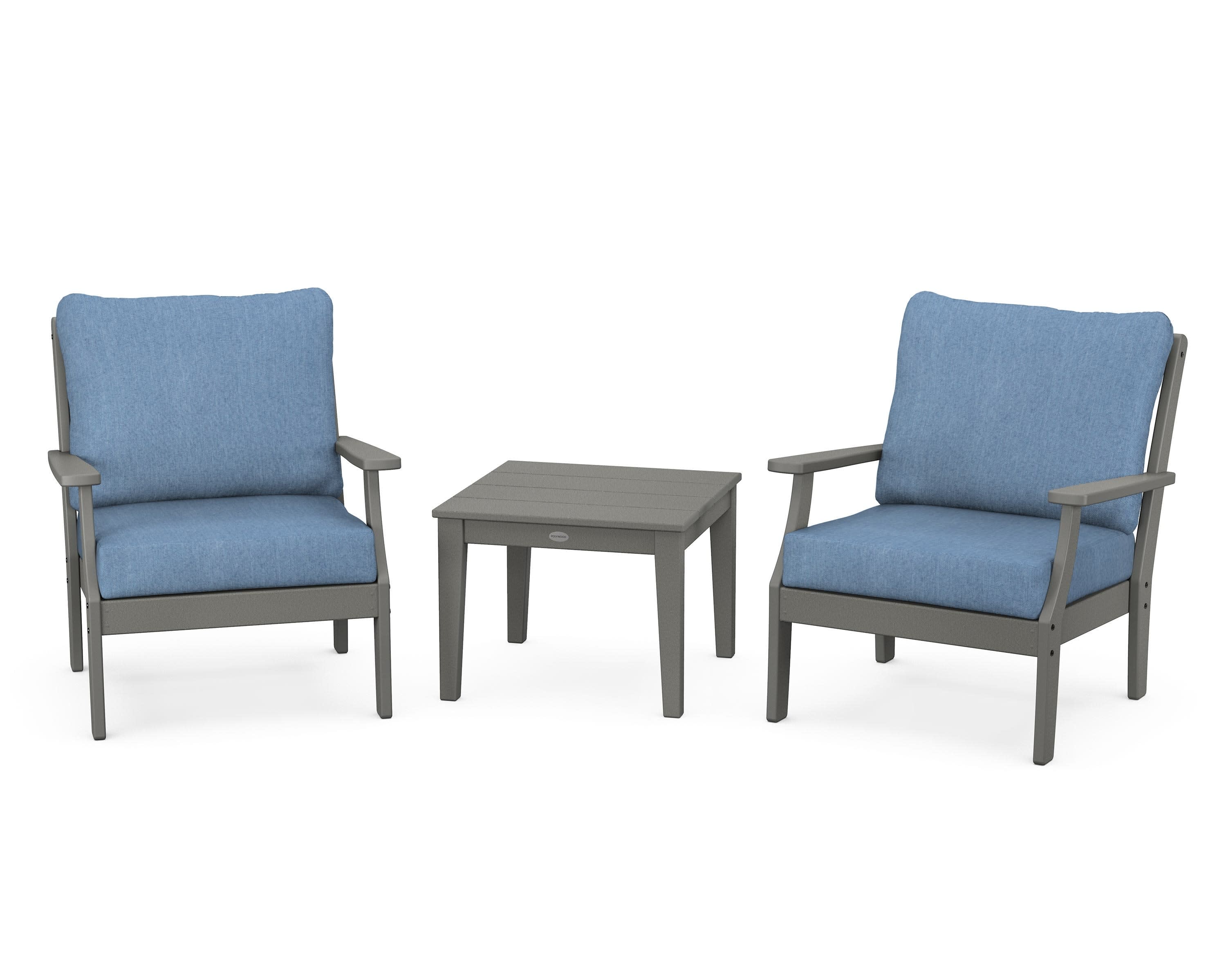 Braxton 3-Piece Deep Seating Set in Slate Grey / Sky Blue