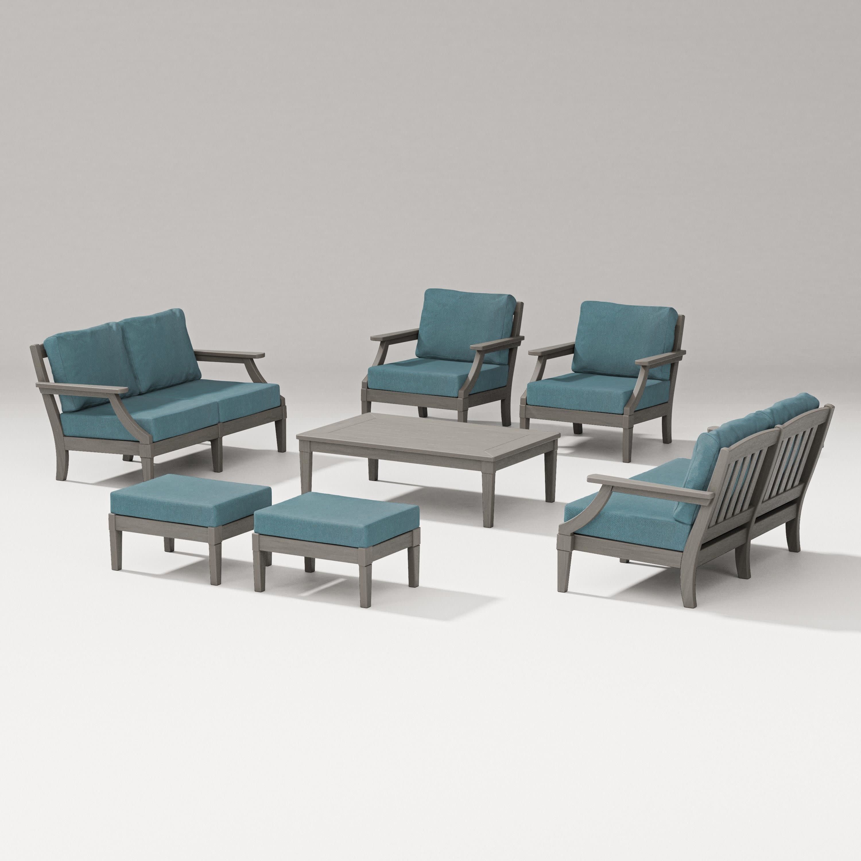 Estate 7-Piece Lounge Loveseat Set in Driftwood / Ocean Teal