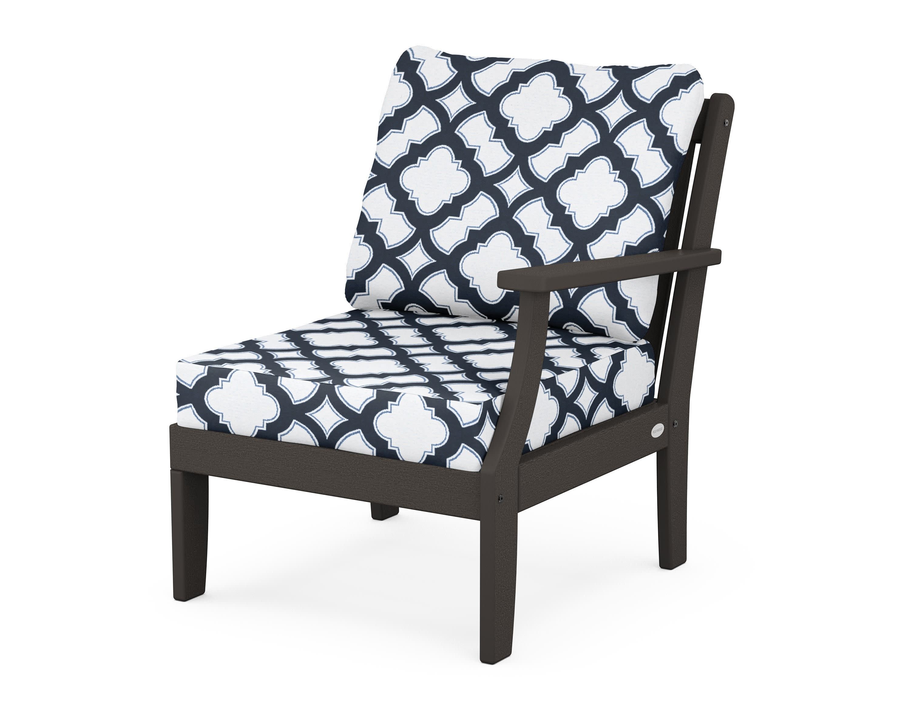 Braxton Modular Right Arm Chair in Vintage Coffee / Trellis Marine Indigo