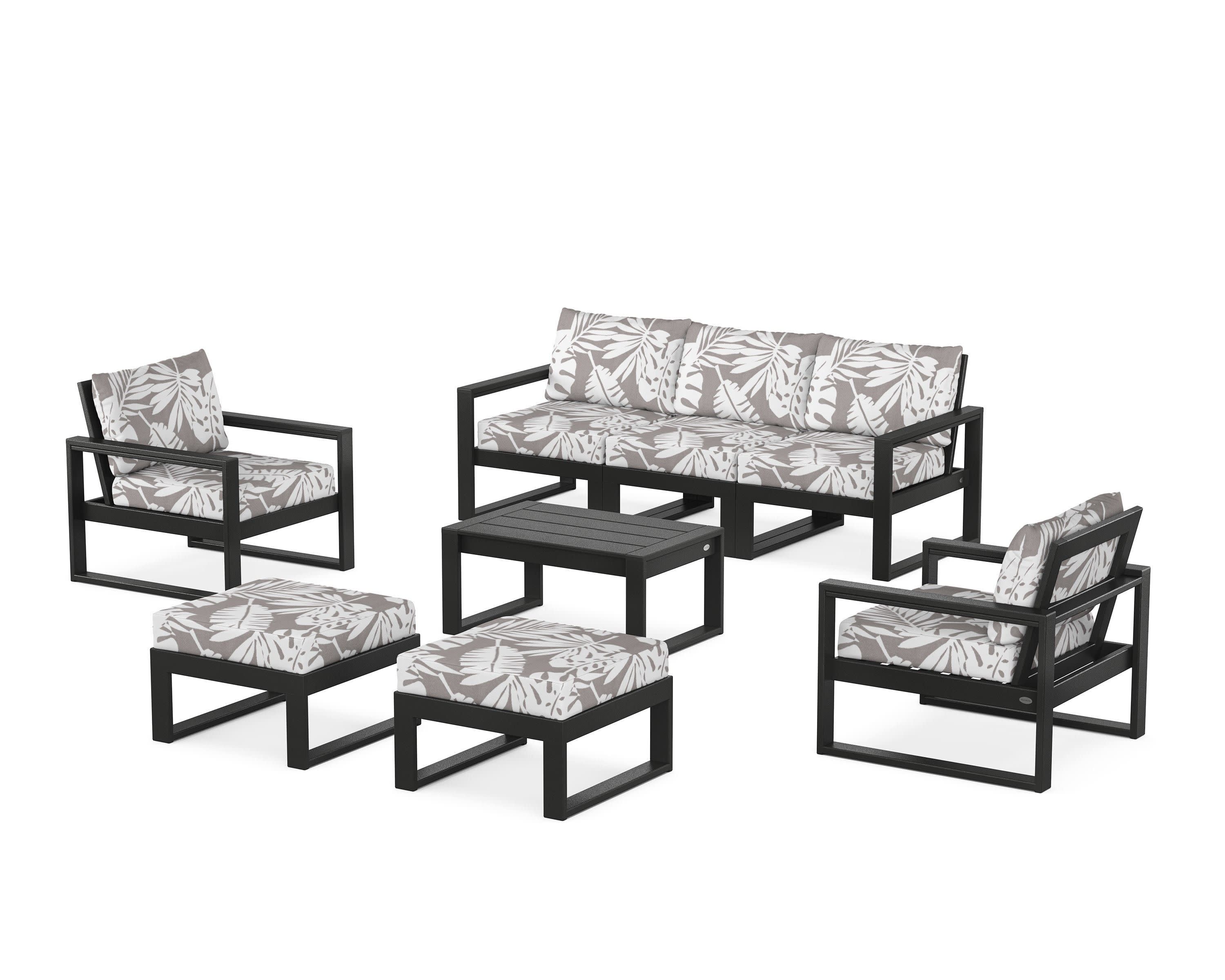 EDGE Sectional 8-Piece Lounge Sofa Set in Black / Leaf Grey Mist