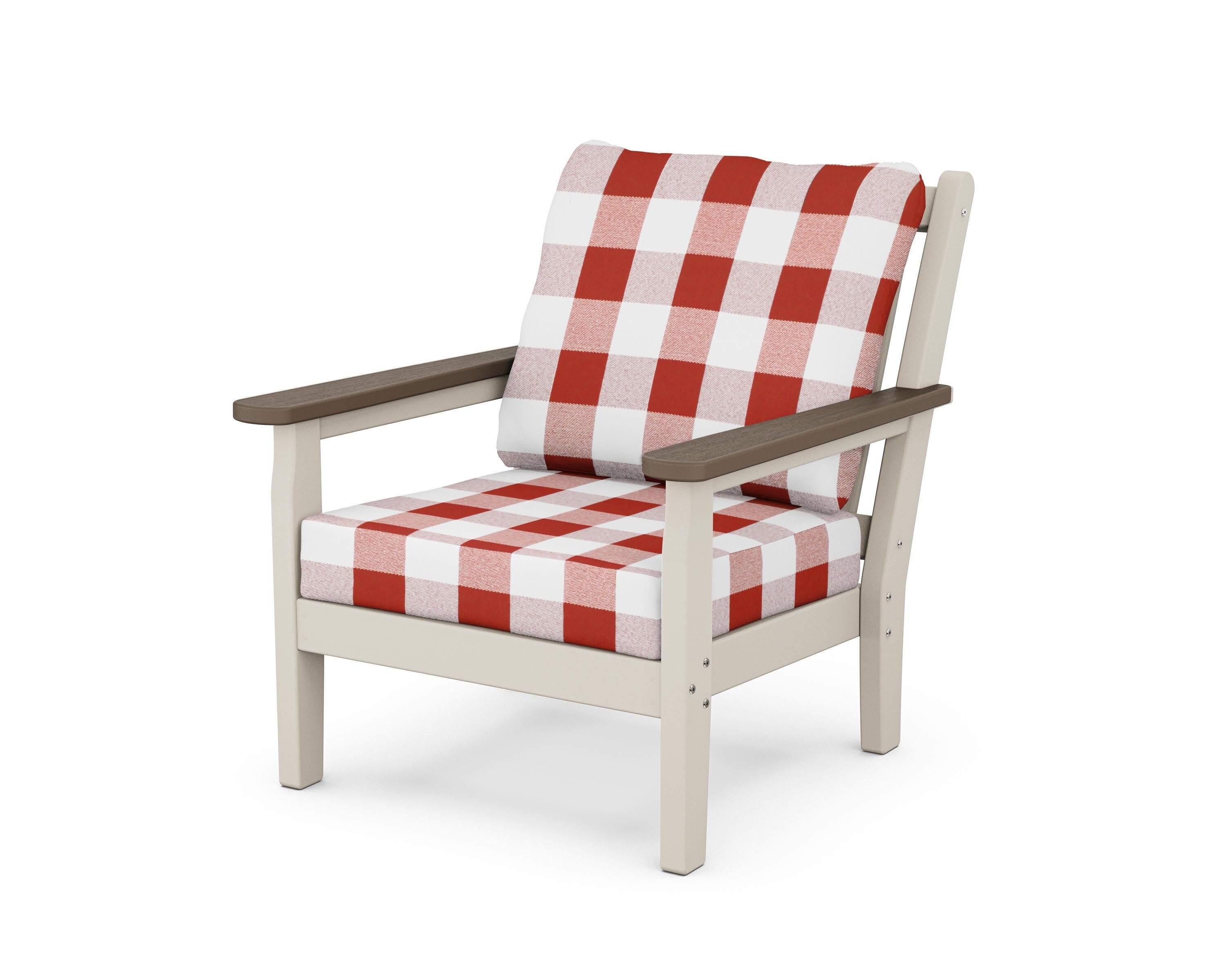 Chippendale Deep Seating Chair in Sand / Kona / Buffalo Plaid Crimson