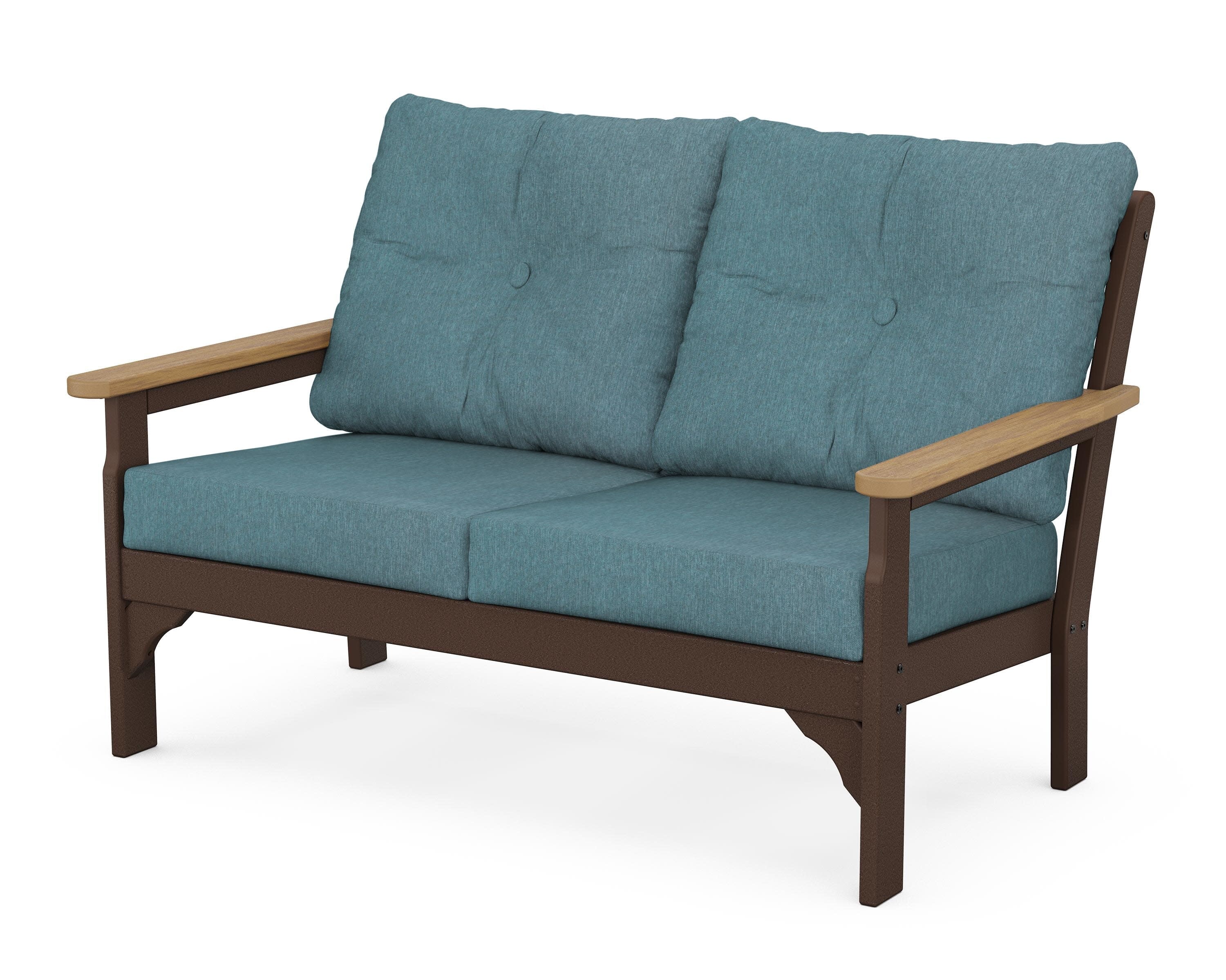 Vineyard Deep Seating Loveseat in Mahogany / Natural / Ocean Teal