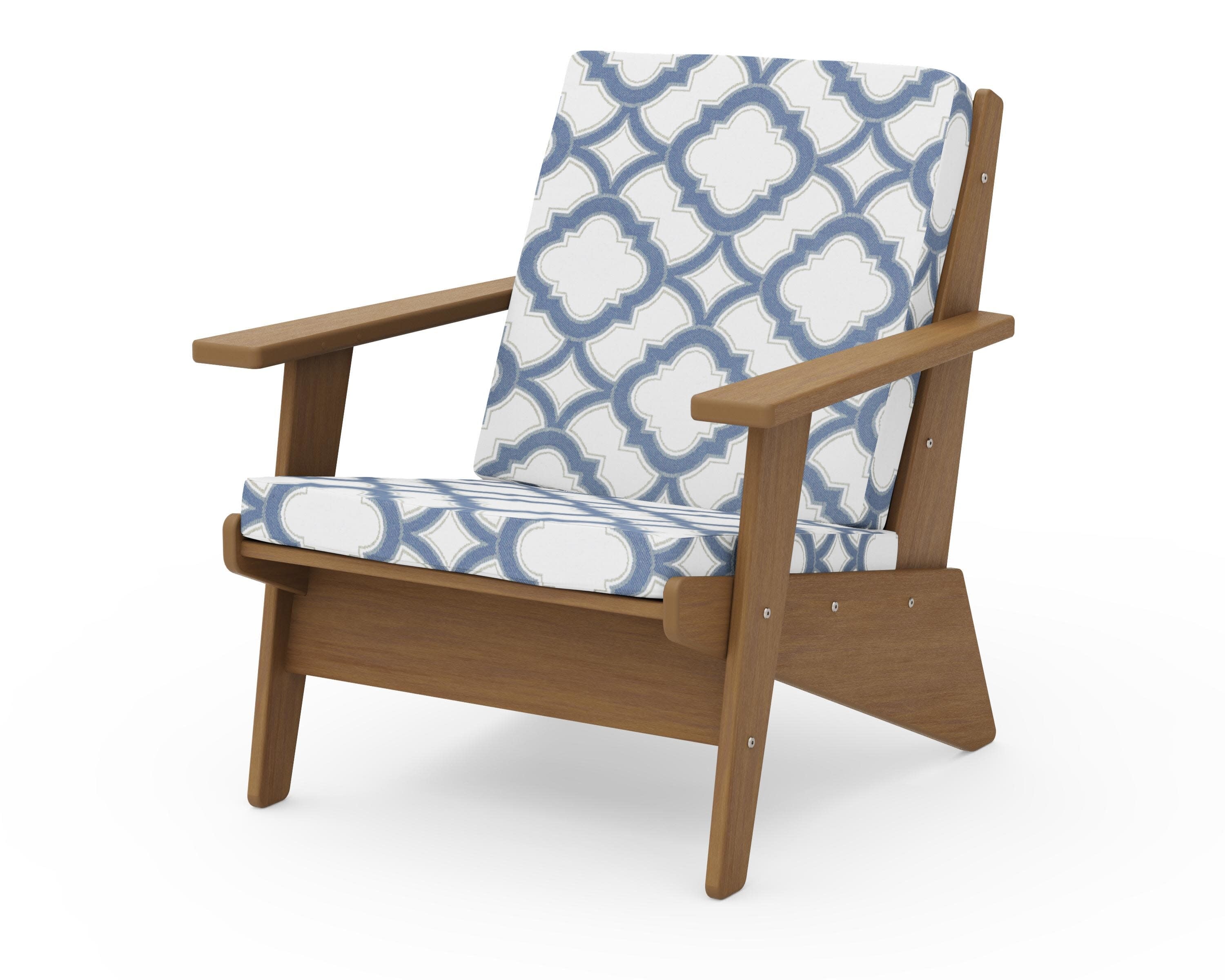 Riviera Modern Lounge Chair in Natural / Trellis Sky Blue