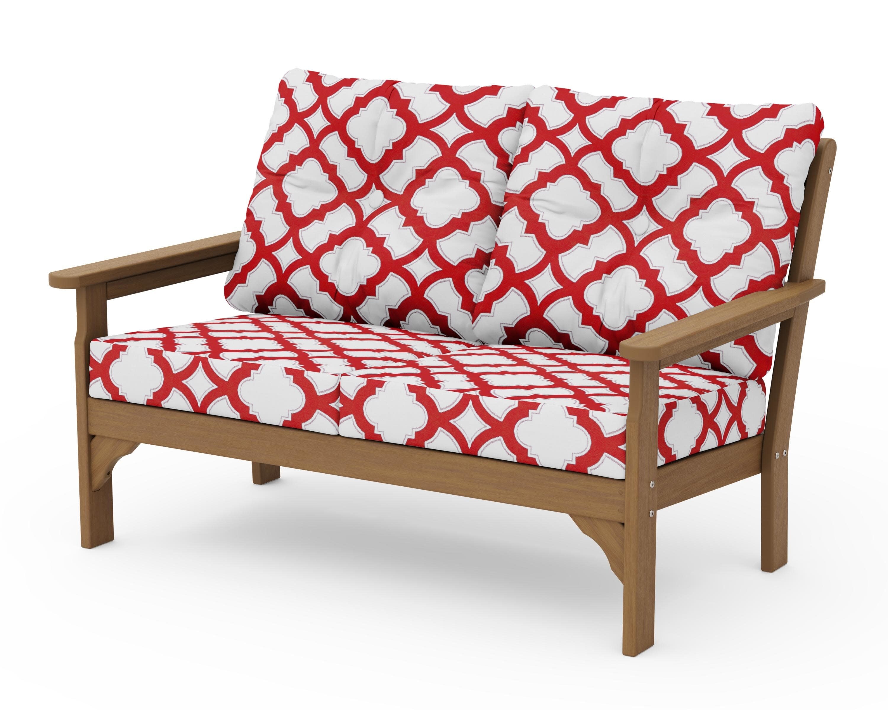 Vineyard Deep Seating Loveseat in Natural / Trellis Crimson