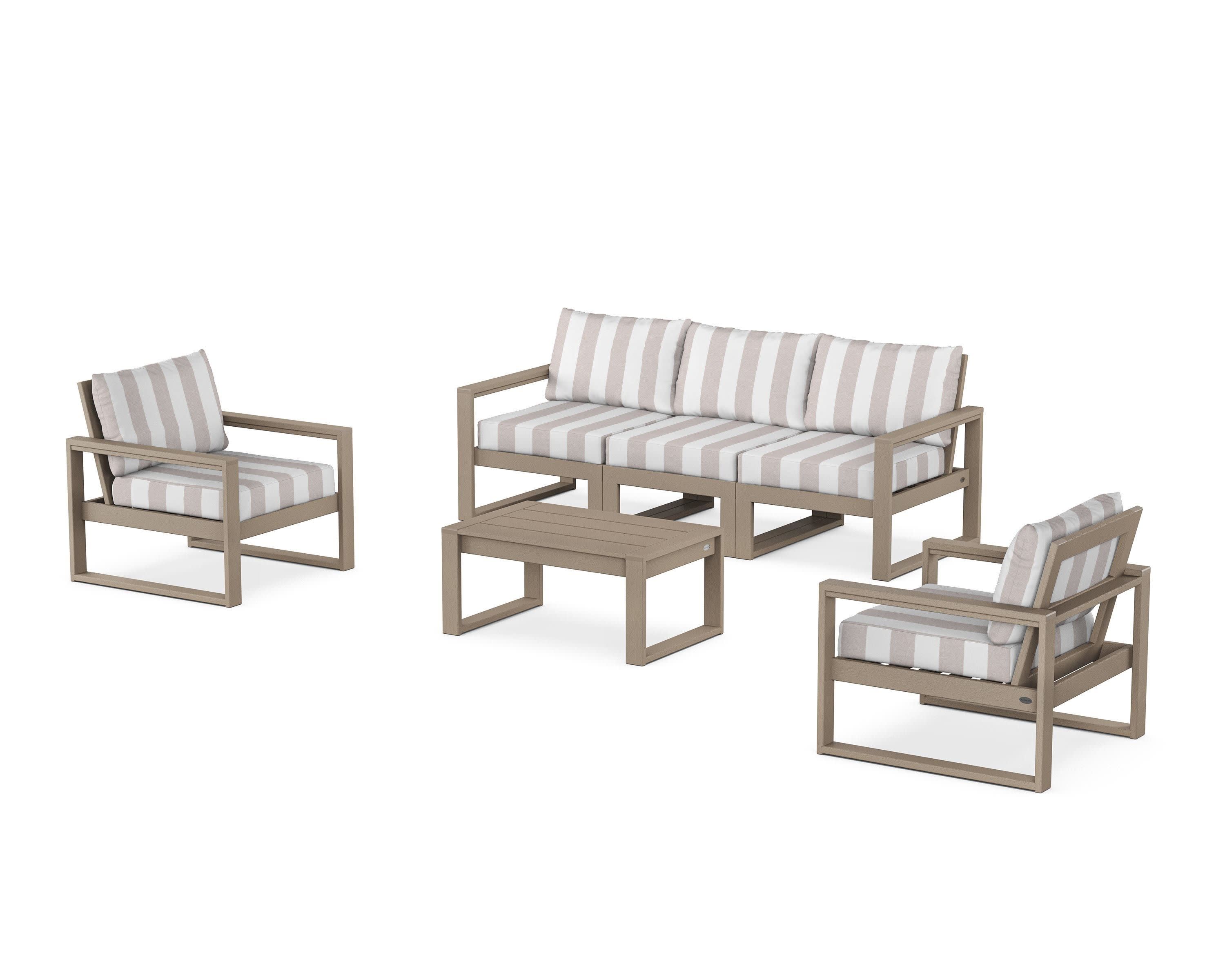 EDGE Sectional 4-Piece Deep Seating Set with Sofa in Vintage Sahara / Cabana Stripe Dune Burlap