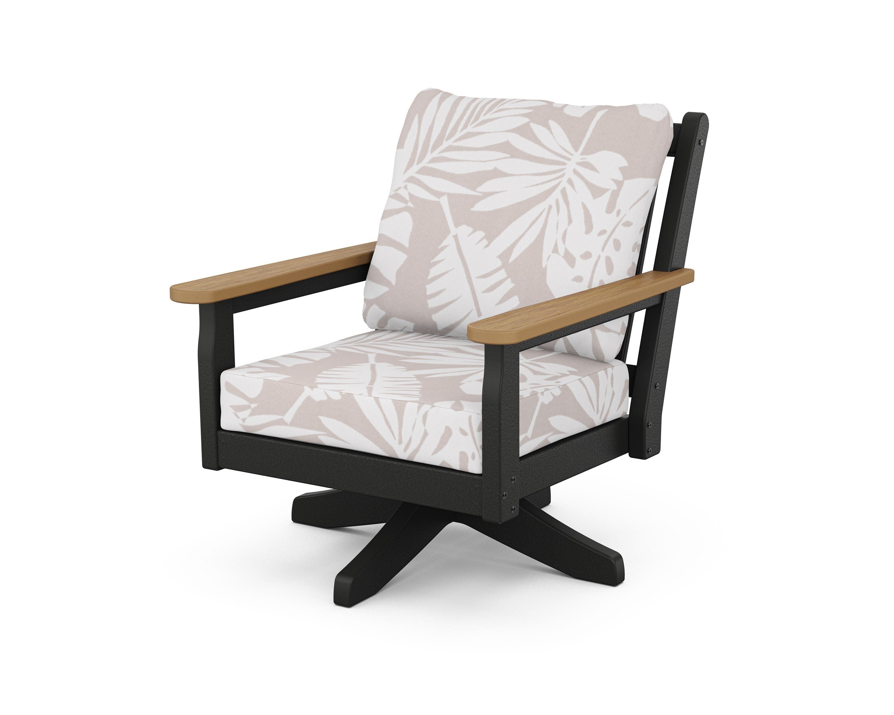 Chippendale Deep Seating Swivel Chair in Black / Natural / Leaf Dune Burlap