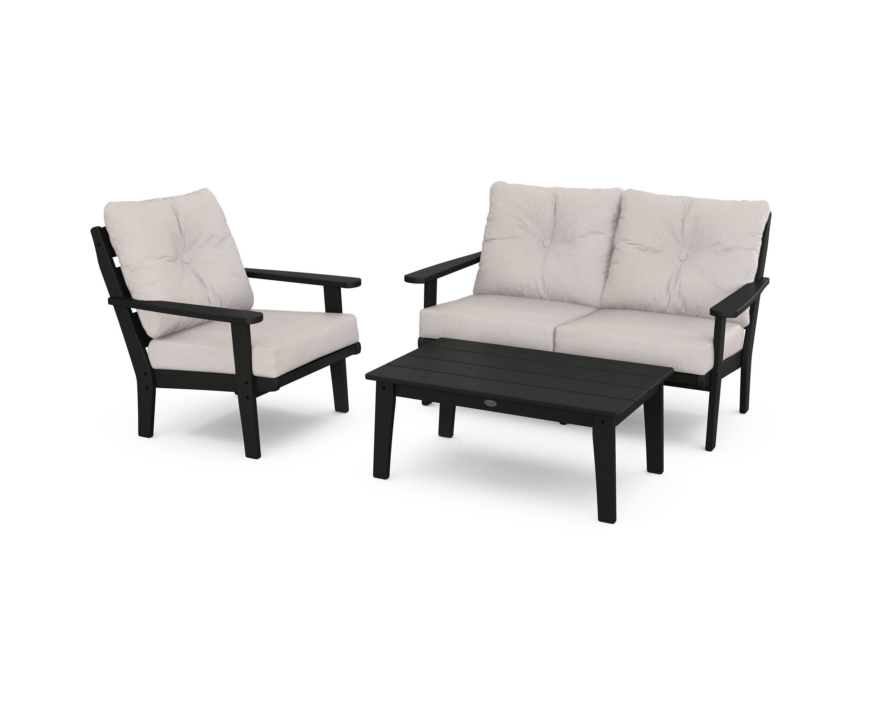Lakeside 3-Piece Deep Seating Set in Black / Dune Burlap