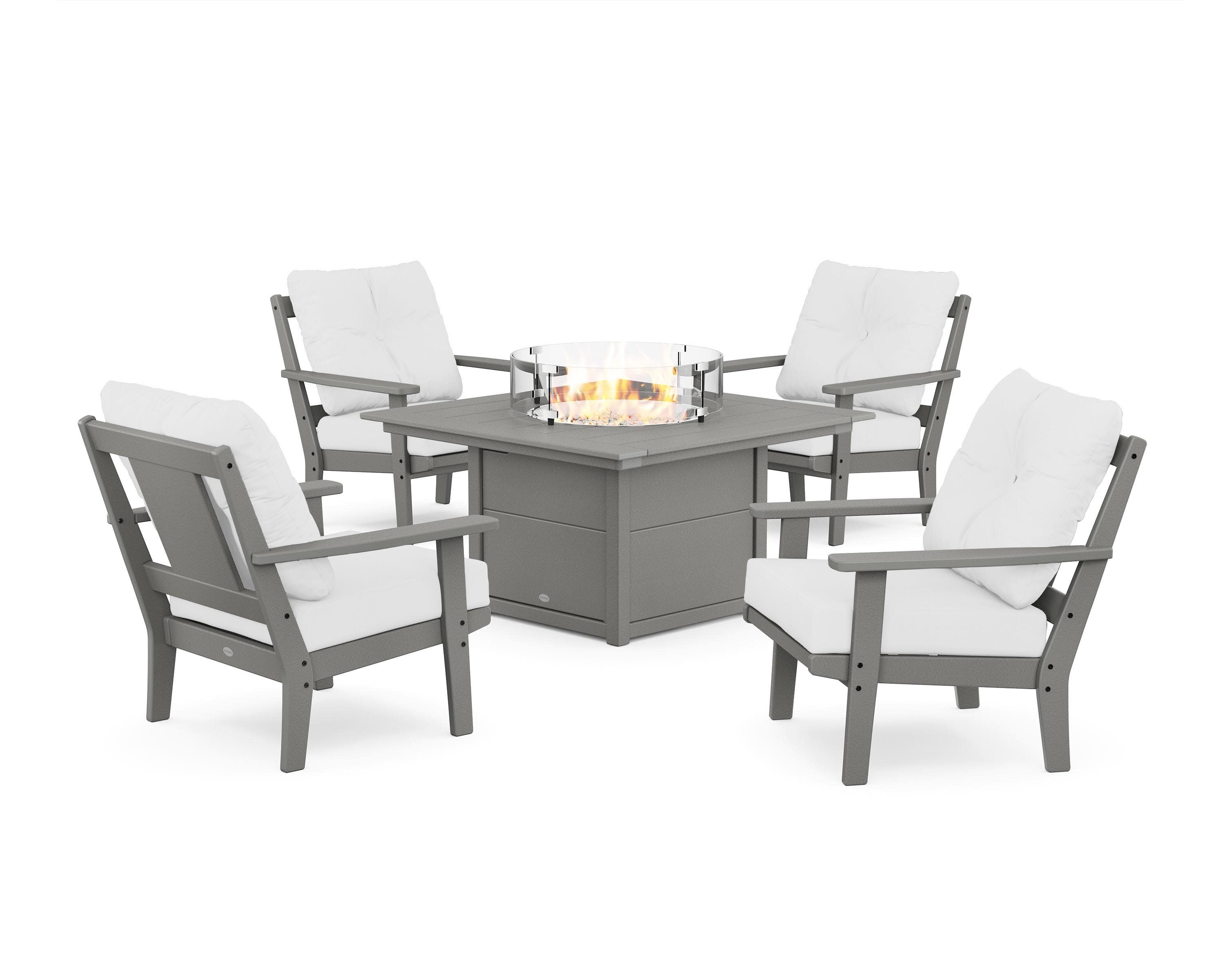 Prairie 5-Piece Deep Seating Set with Fire Pit Table in Slate Grey / Natural