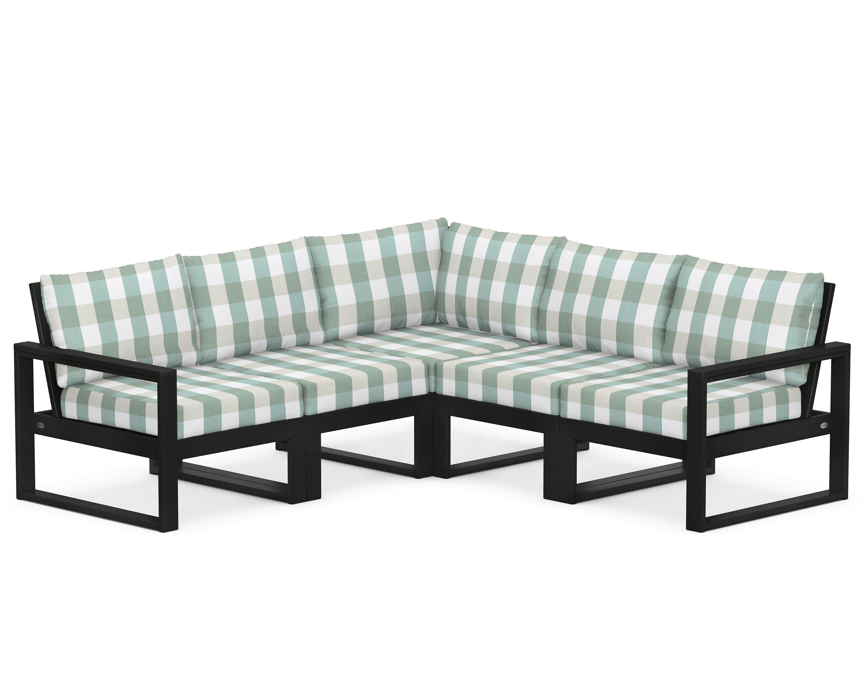 EDGE 5-Piece Modular Deep Seating Set in Black / Buffalo Plaid Glacier Spa