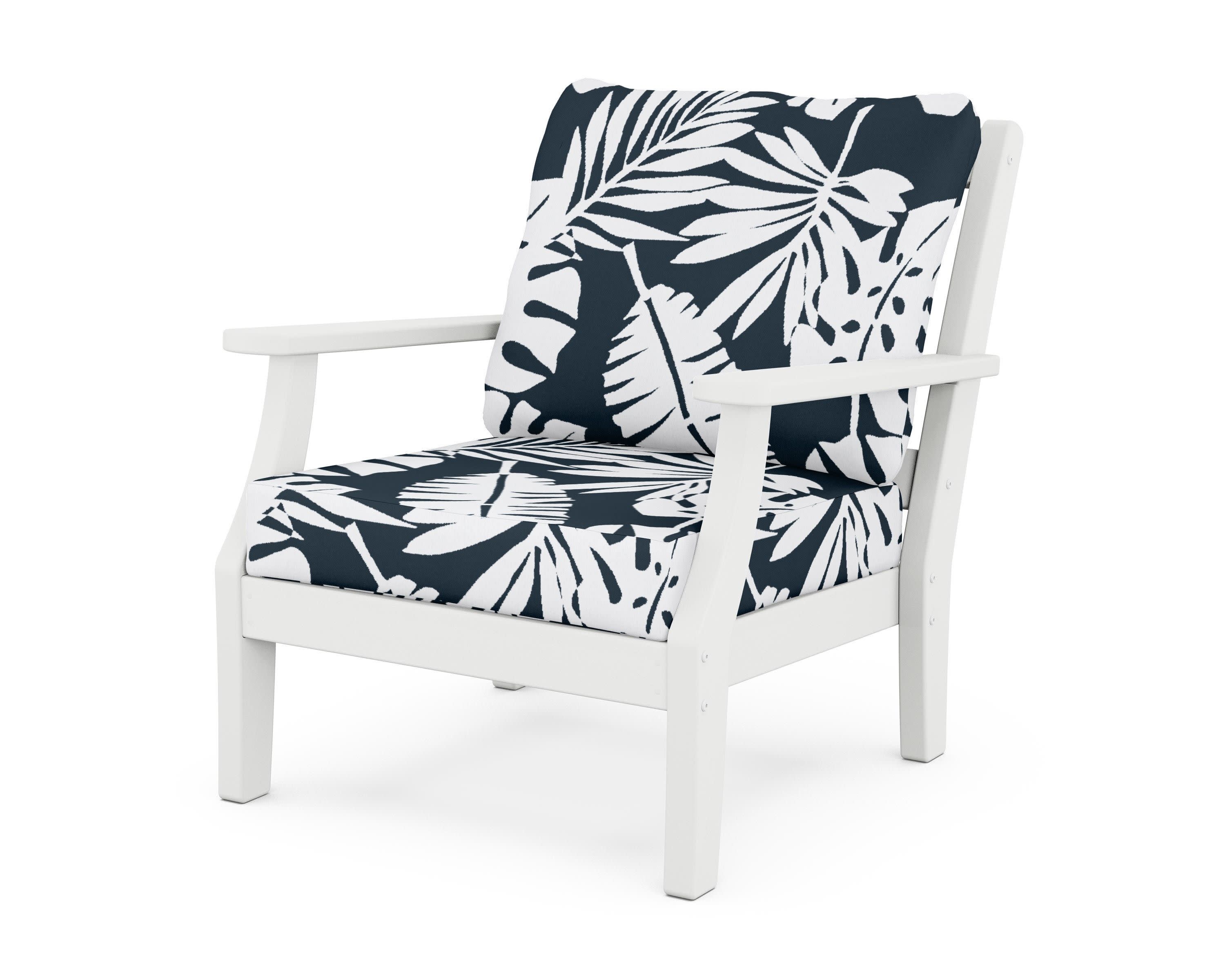 Chinoiserie Deep Seating Chair in White / Leaf Marine Indigo