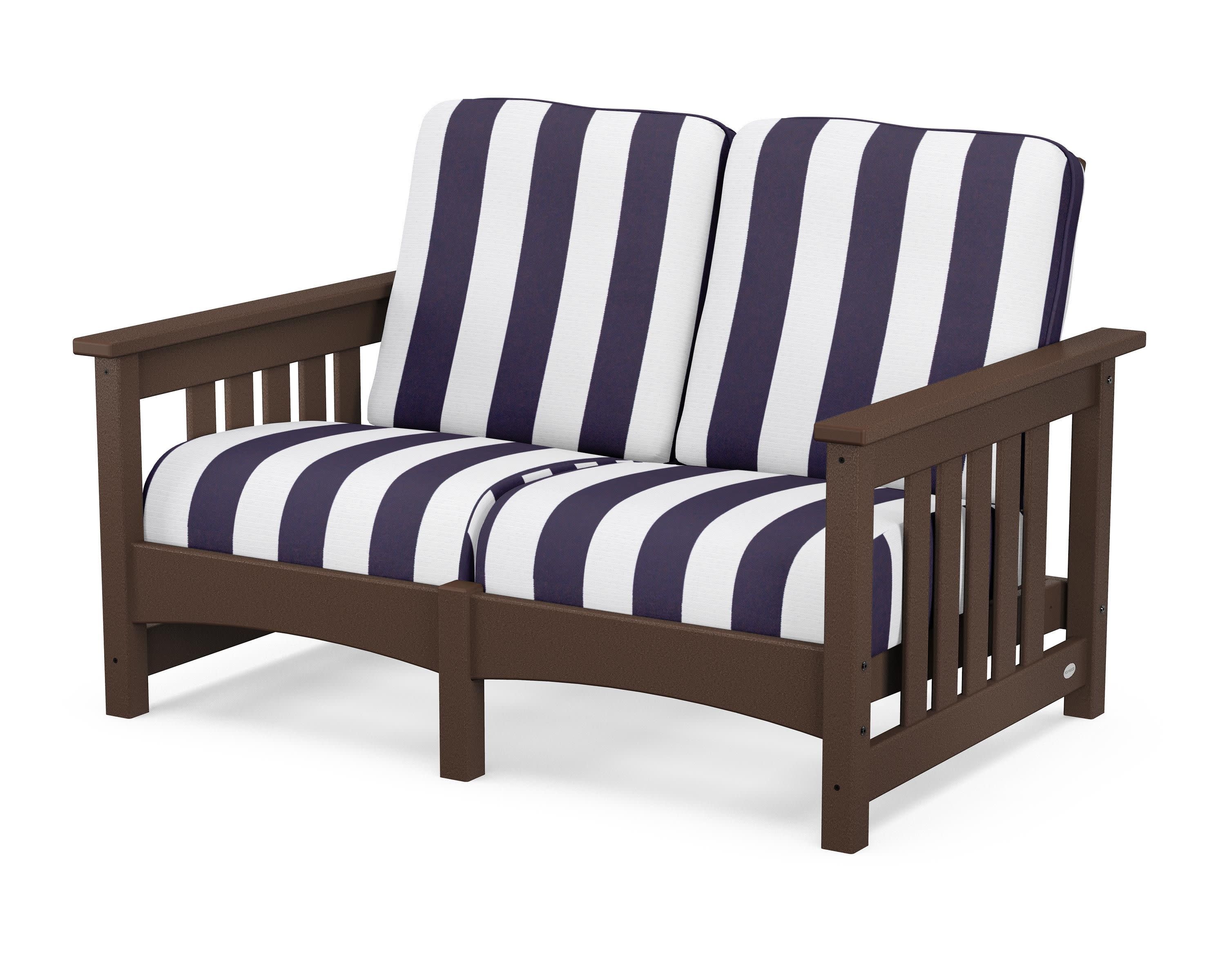 Club Mission Loveseat in Mahogany / Cabana Stripe Navy