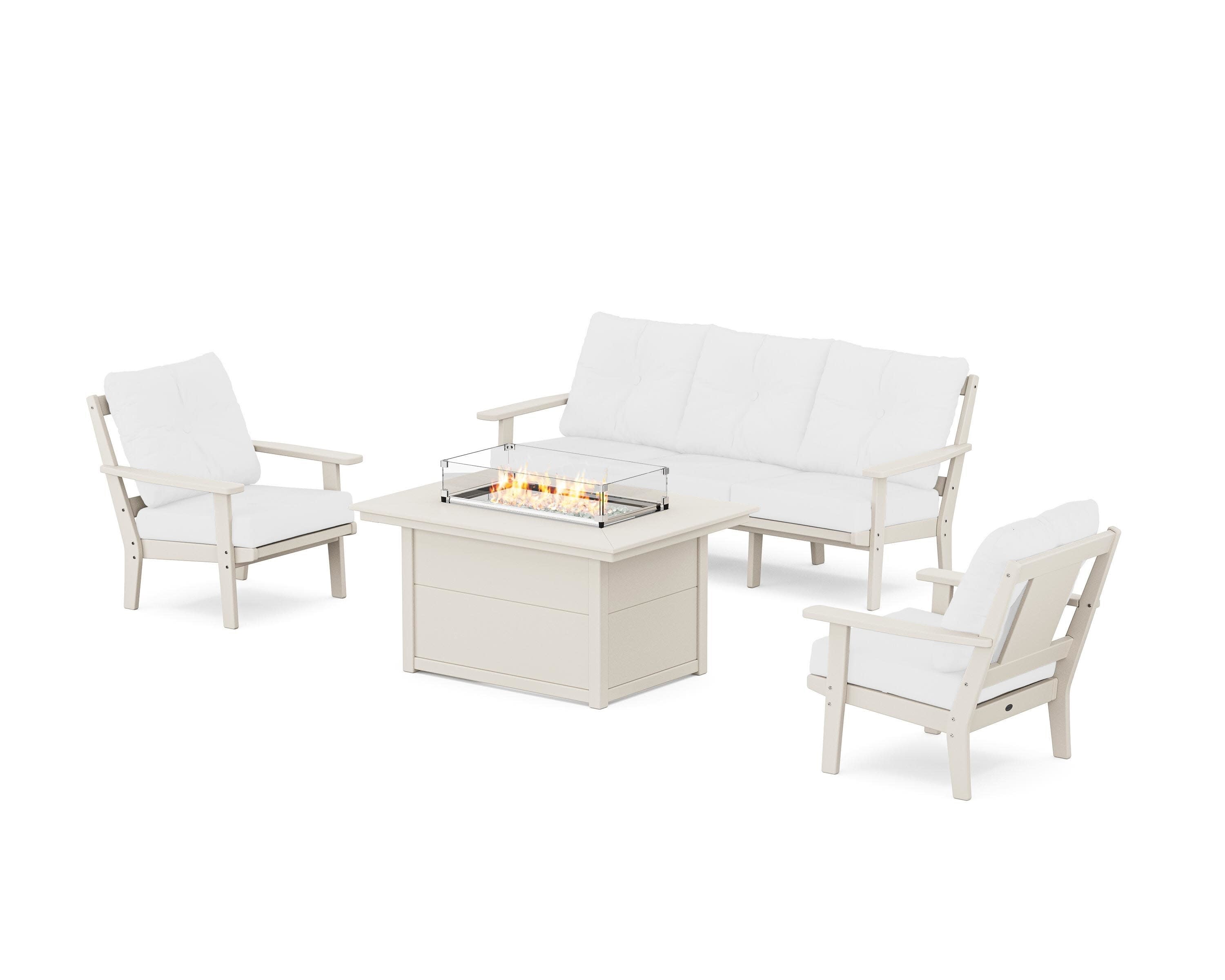 Prairie Deep Seating Fire Pit Table Set in Sand / Natural