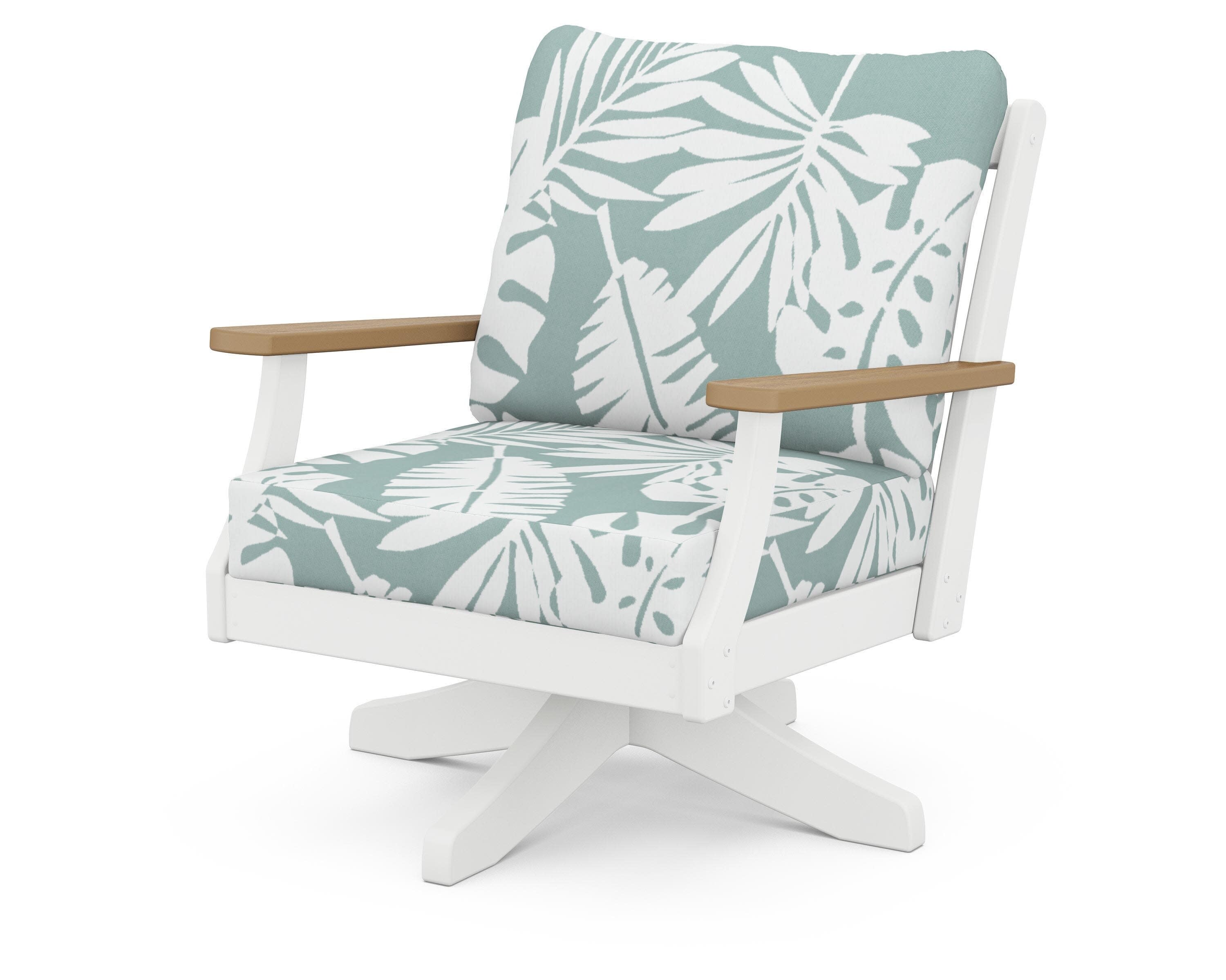 Braxton Deep Seating Swivel Chair in White / Natural / Leaf Glacier Spa