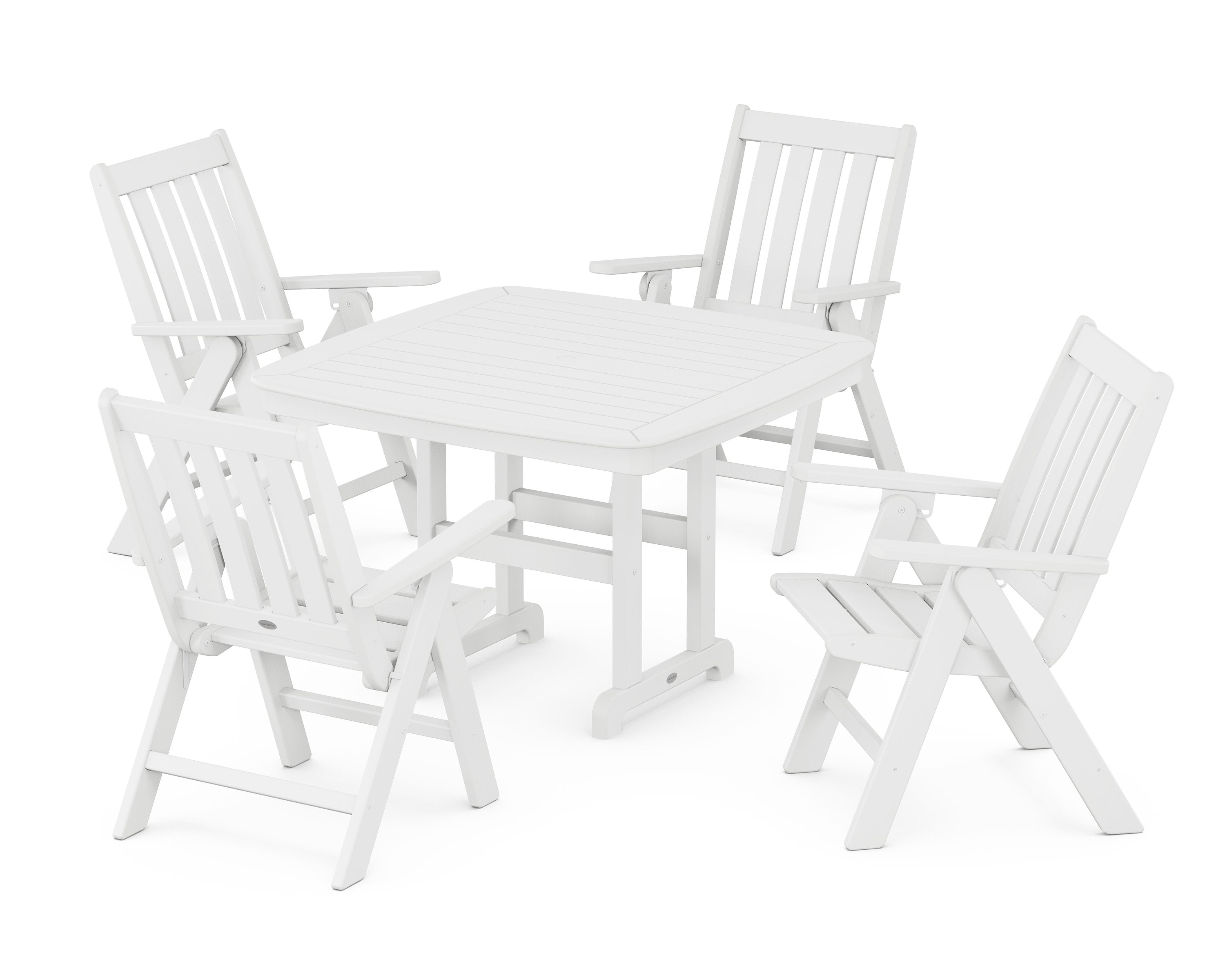 Vineyard Folding Chair 5-Piece Dining Set in White