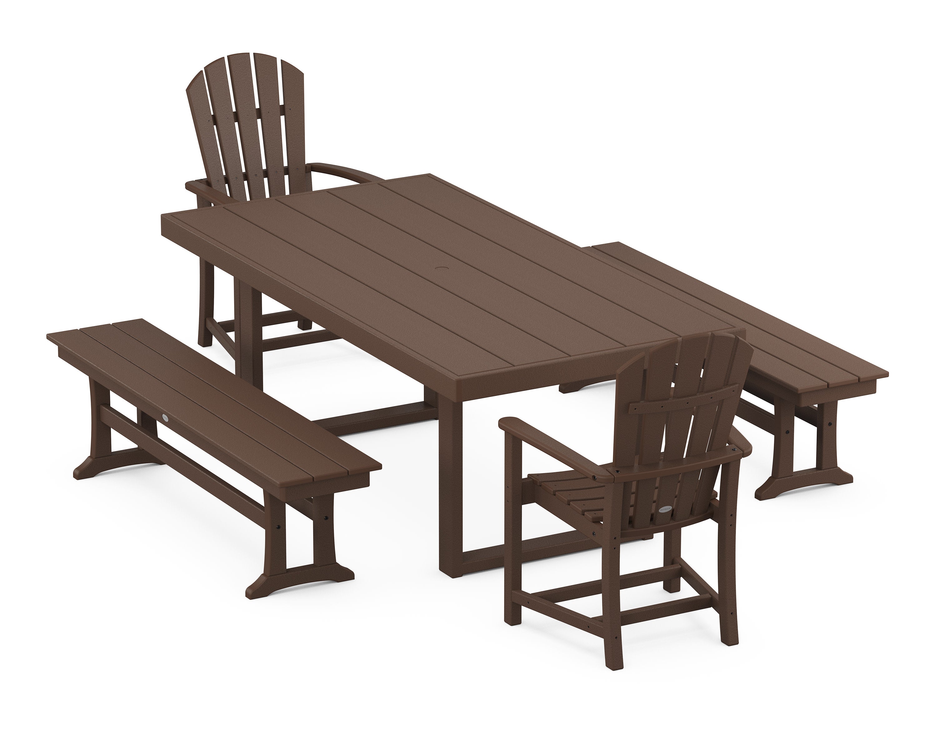 Palm Coast 5-Piece Dining Set with Benches in Mahogany