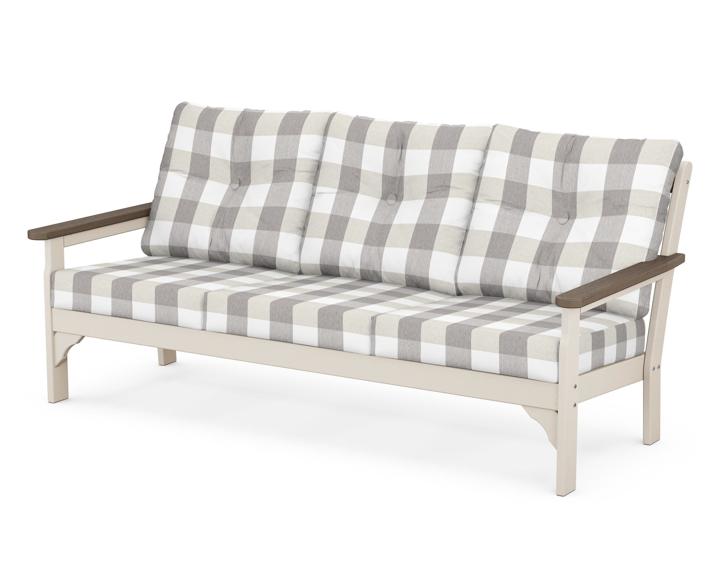 Vineyard Deep Seating Sofa in Sand / Kona / Buffalo Plaid Grey Mist