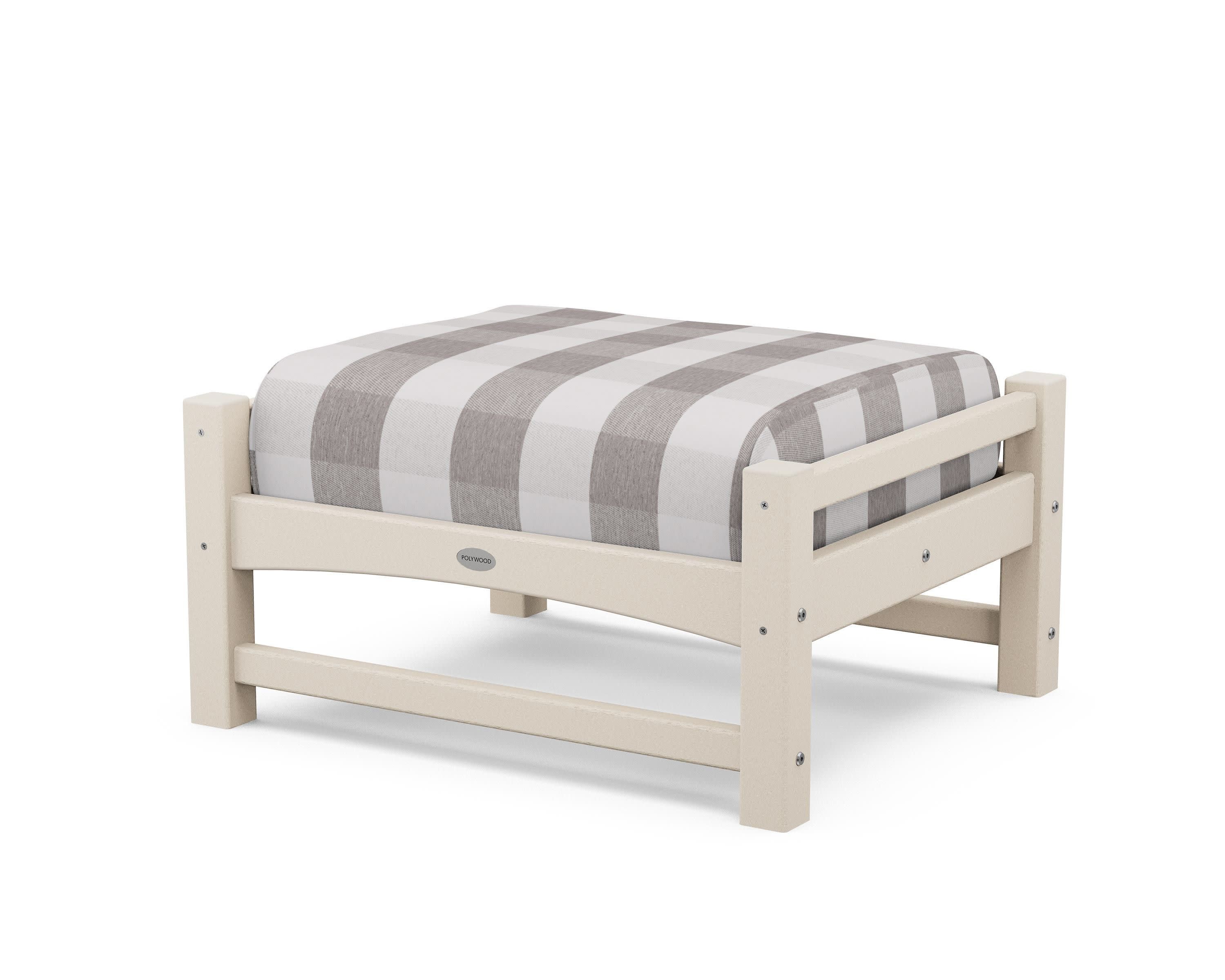 Club Ottoman in Sand / Buffalo Plaid Grey Mist