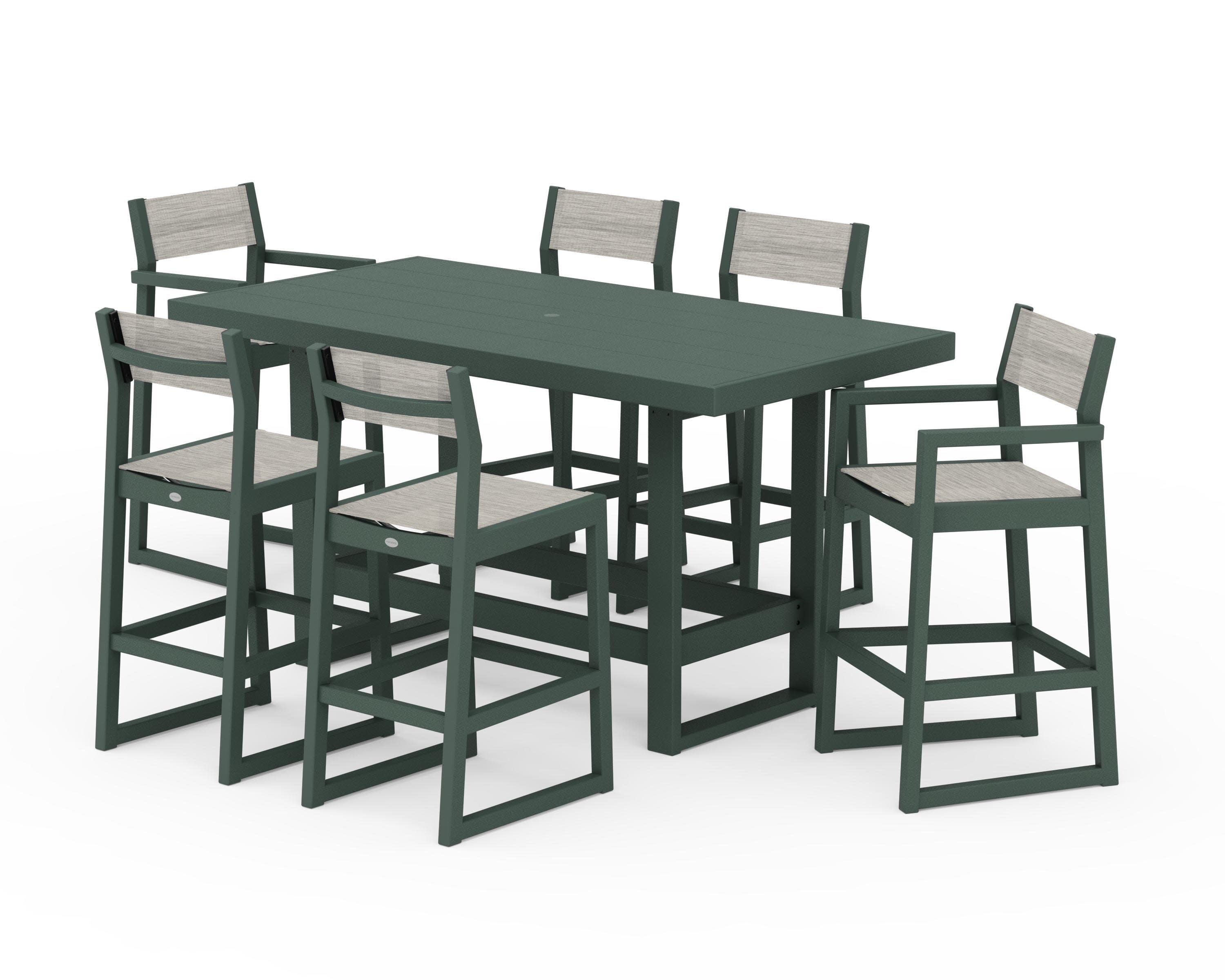 EDGE Sling 7-Piece Bar Table Set in Green / Birch Sling