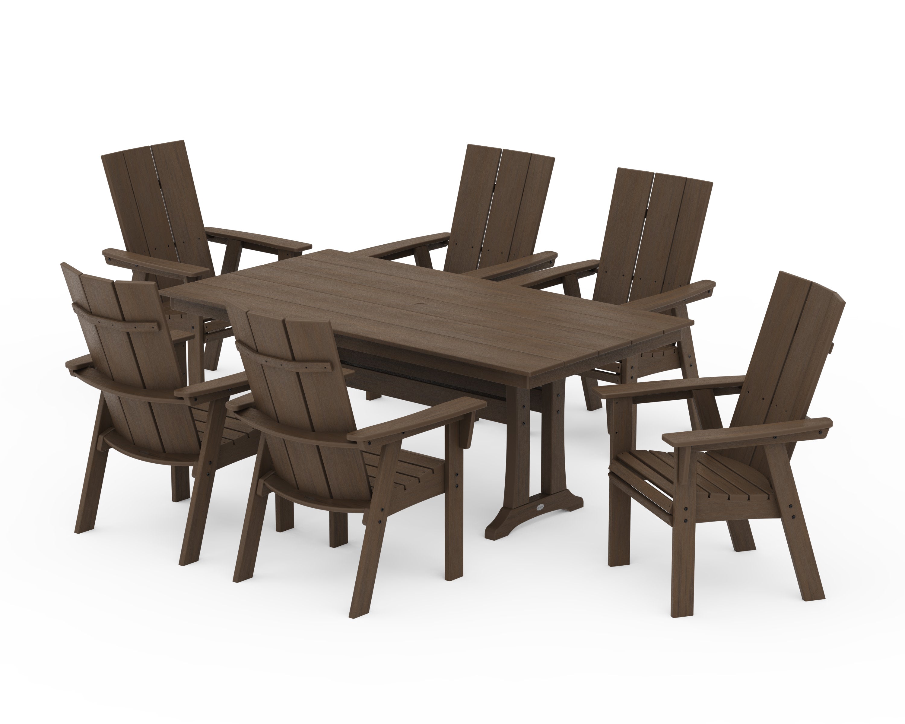Modern Curveback Adirondack 7-Piece Farmhouse Dining Set with Trestle Legs in Kona