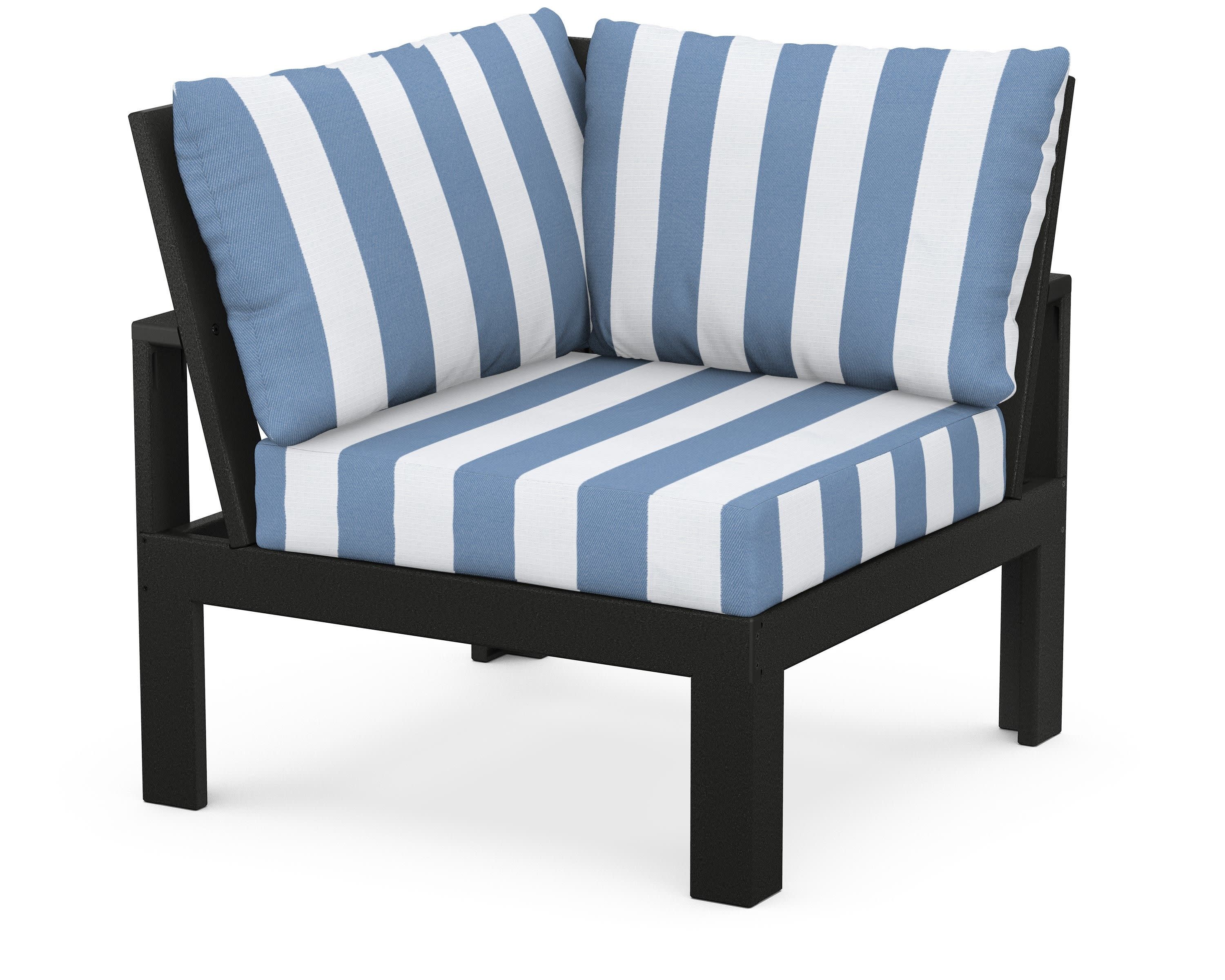 Modular Corner Chair in Black / Cabana Stripe Sky Blue