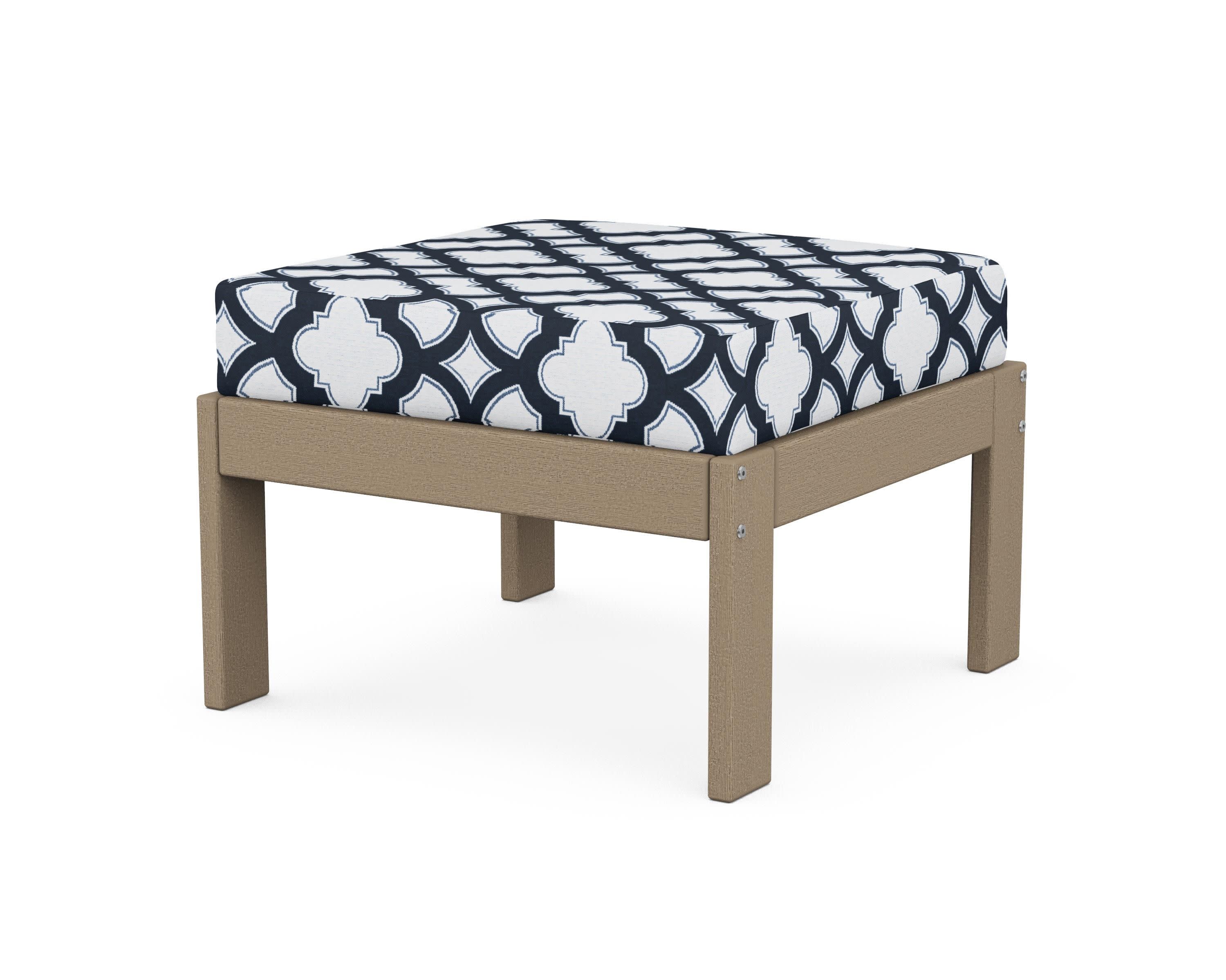 Vineyard Modular Ottoman in Vintage Sahara / Trellis Marine Indigo