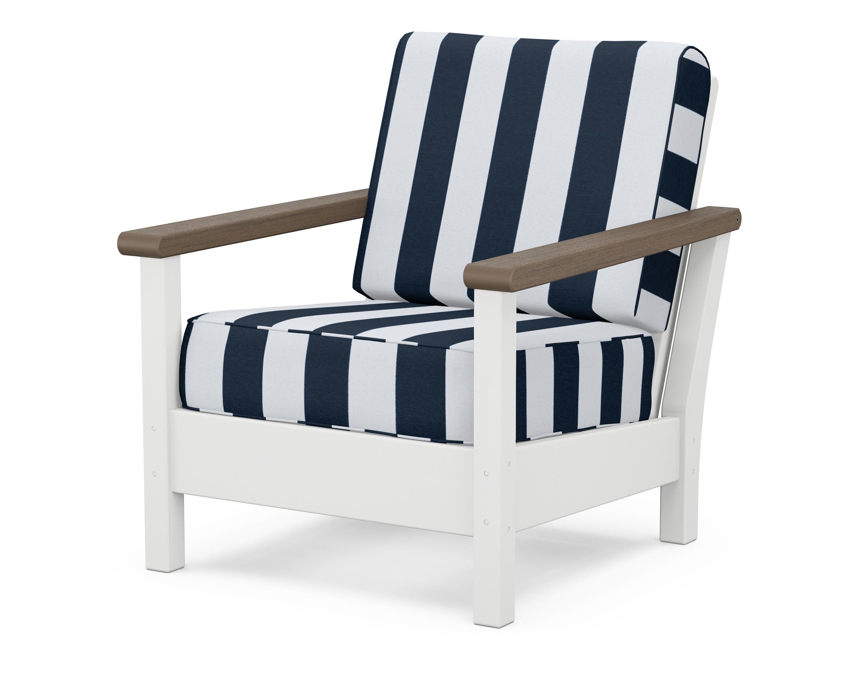 Harbour Deep Seating Chair in White / Kona / Cabana Stripe Marine Indigo
