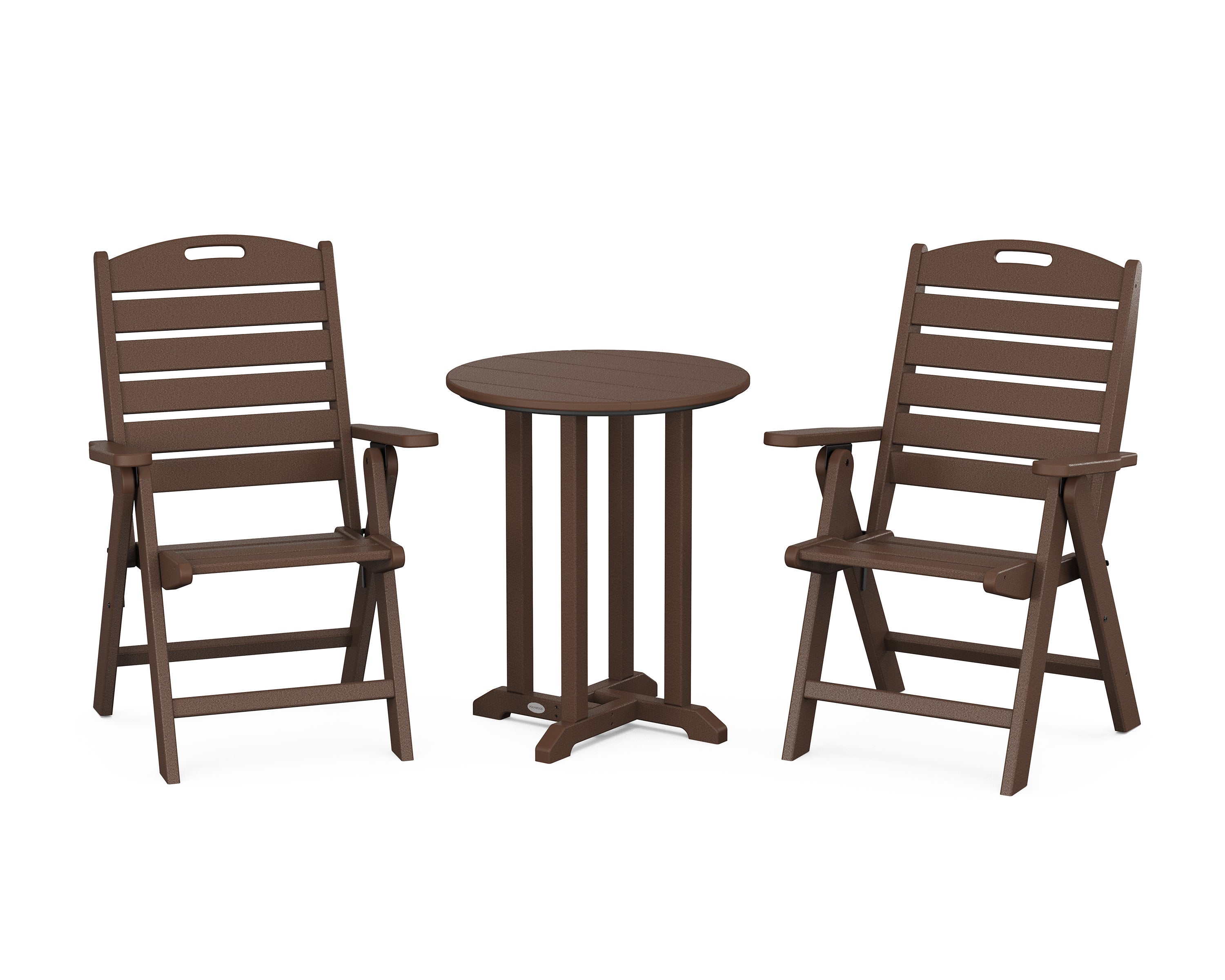 Nautical Folding Highback Chair 3-Piece Round Bistro Dining Set in Mahogany