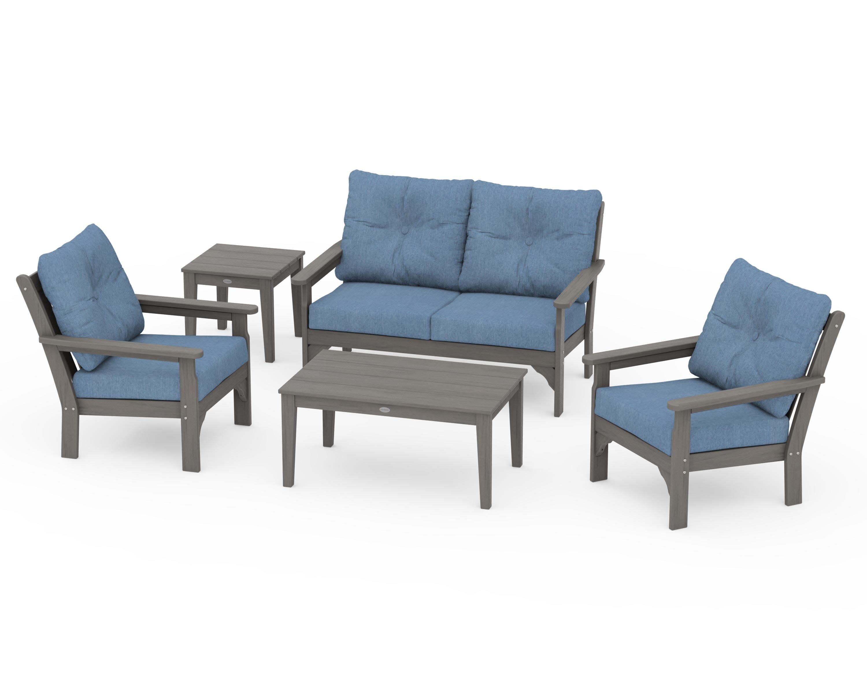 Vineyard 5-Piece Deep Seating Set in Driftwood / Sky Blue