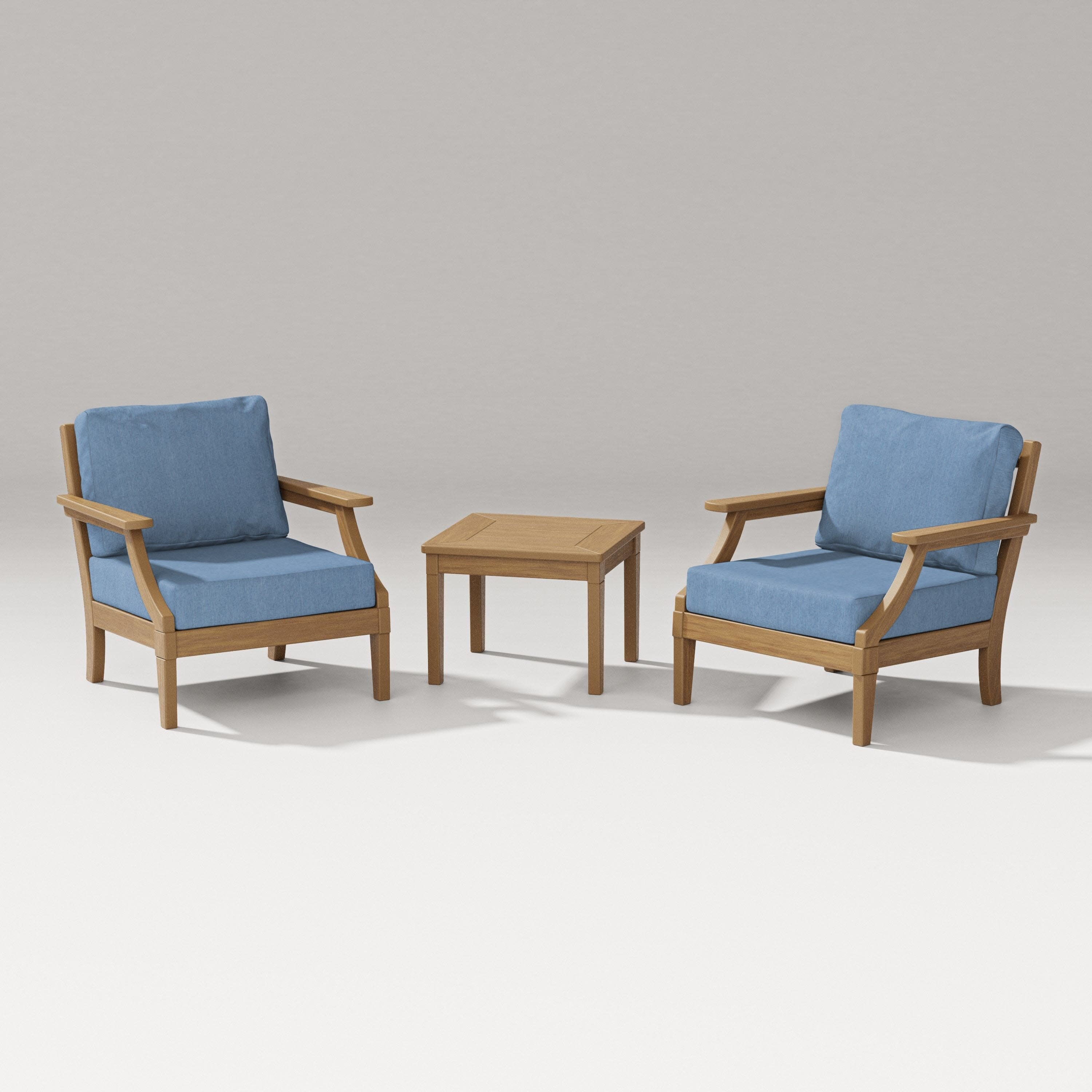 Estate 3-Piece Lounge Chair Set in Natural / Sky Blue