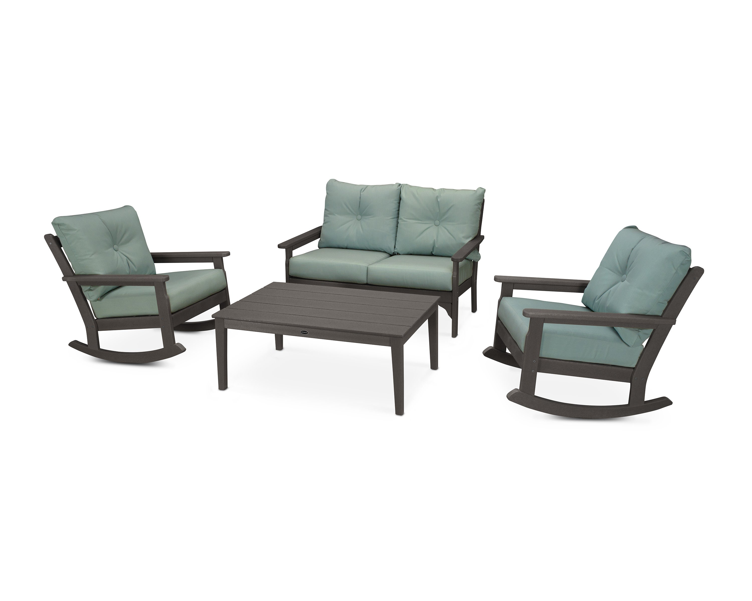 Vineyard 4-Piece Deep Seating Rocking Chair Set in Vintage Coffee / Spa