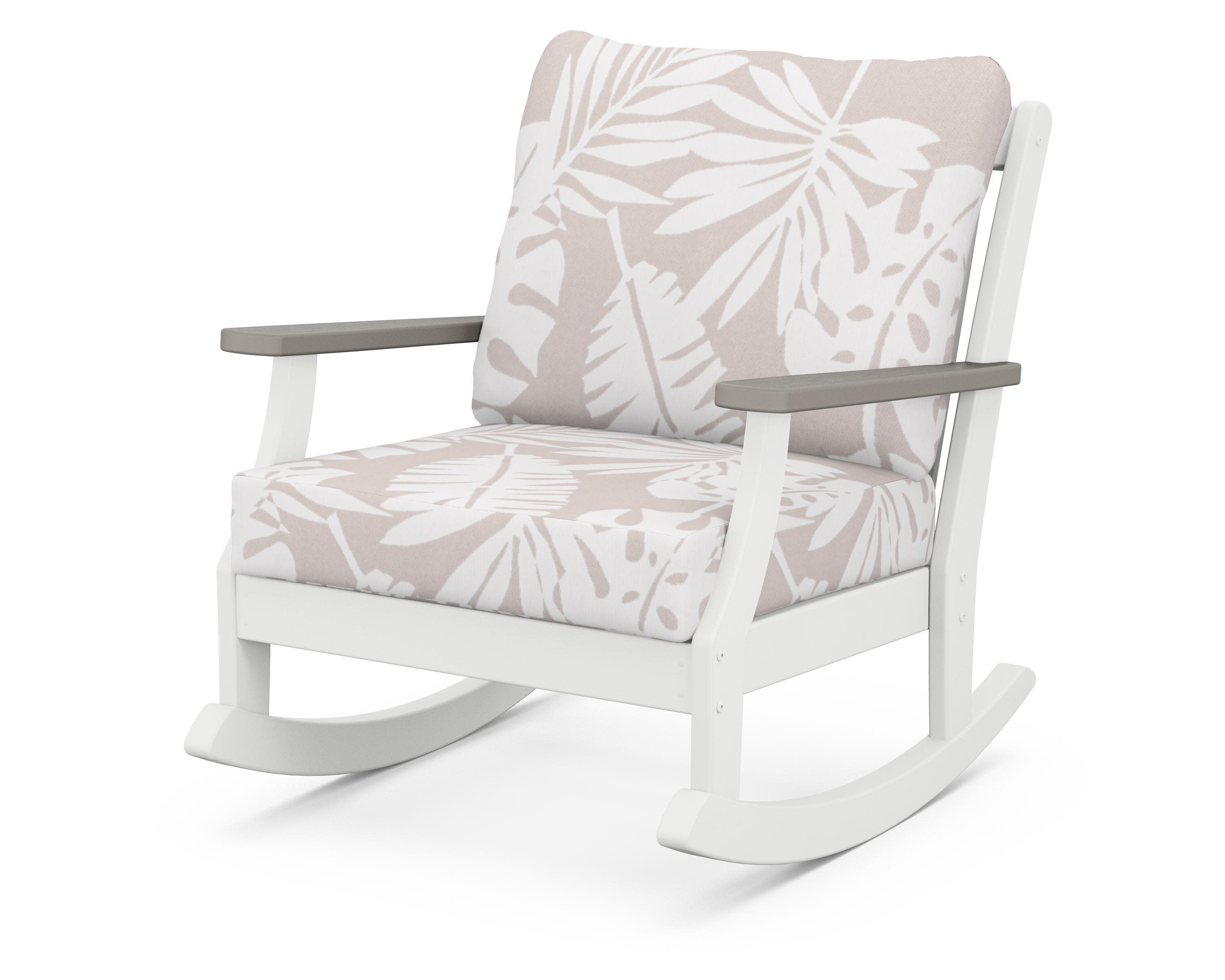 Braxton Deep Seating Rocking Chair in White / Driftwood / Leaf Dune Burlap