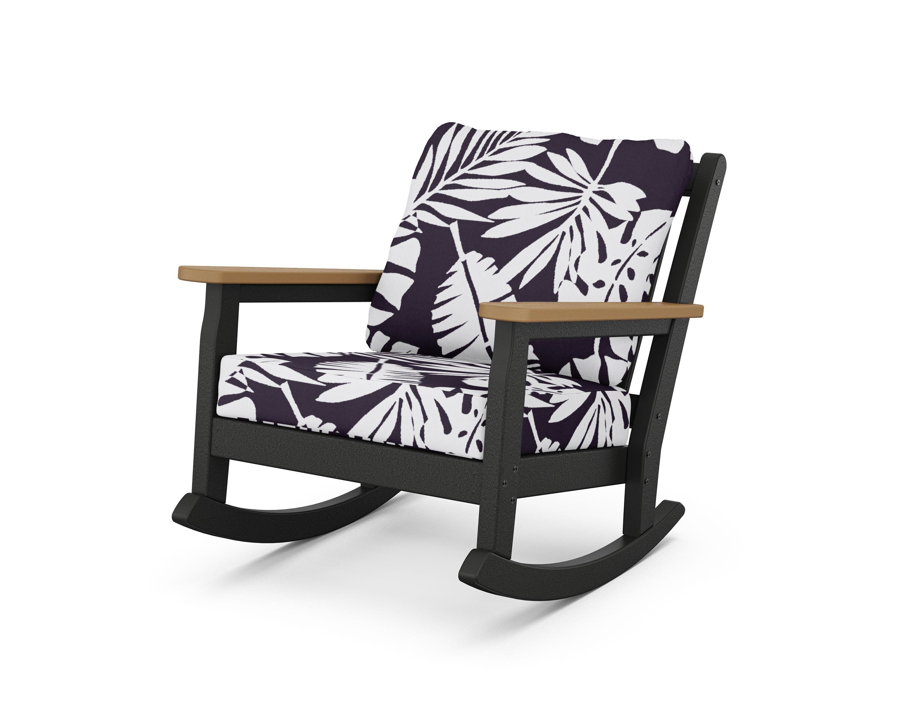 Chippendale Deep Seating Rocking Chair in Black / Natural / Leaf Navy