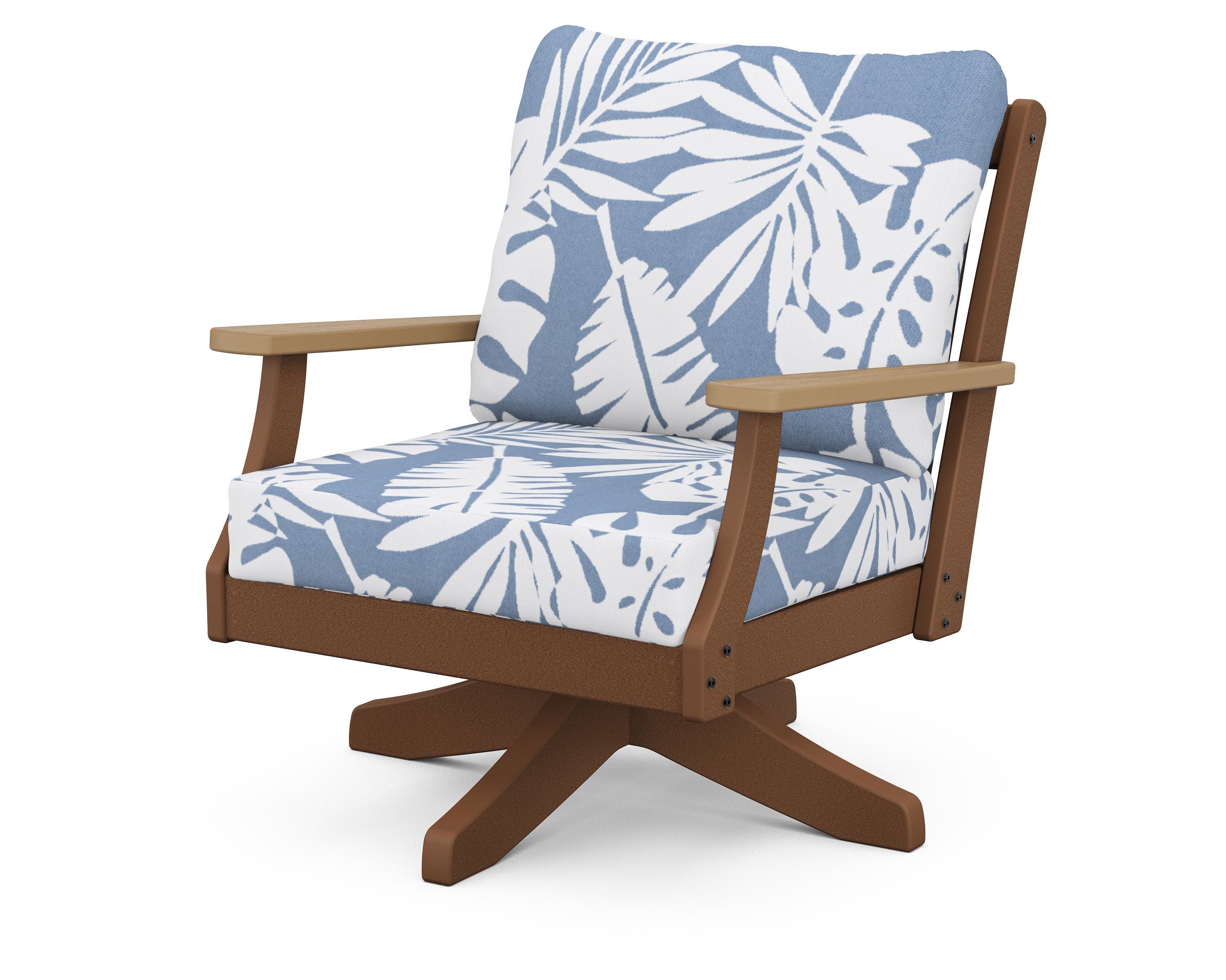 Braxton Deep Seating Swivel Chair in Teak / Natural / Leaf Sky Blue