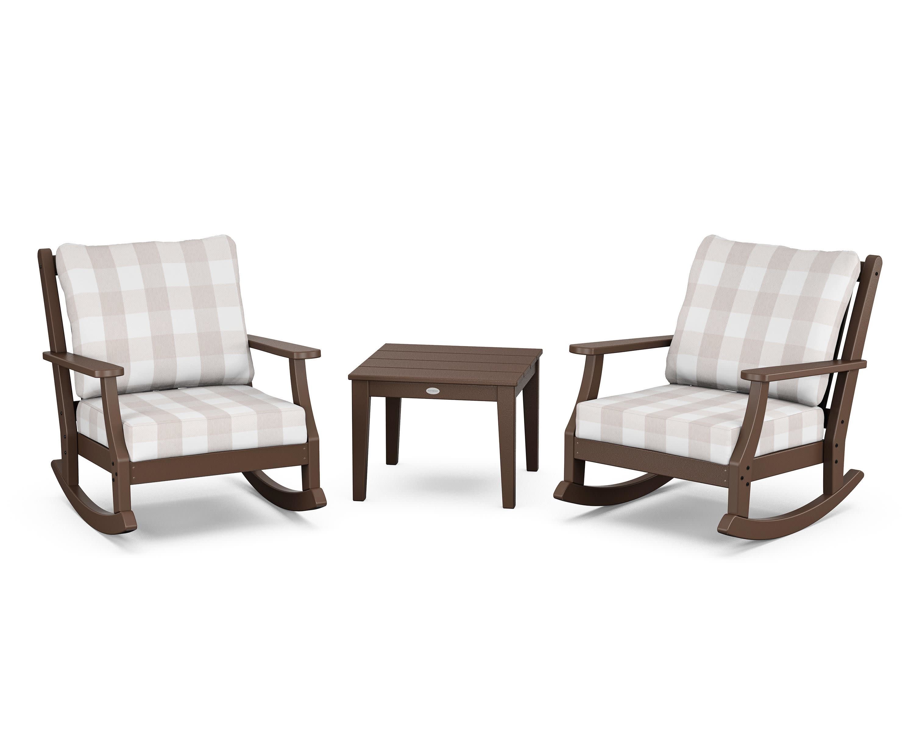 Wovendale 3-Piece Deep Seating Rocker Set in Mahogany / Buffalo Plaid Dune Burlap