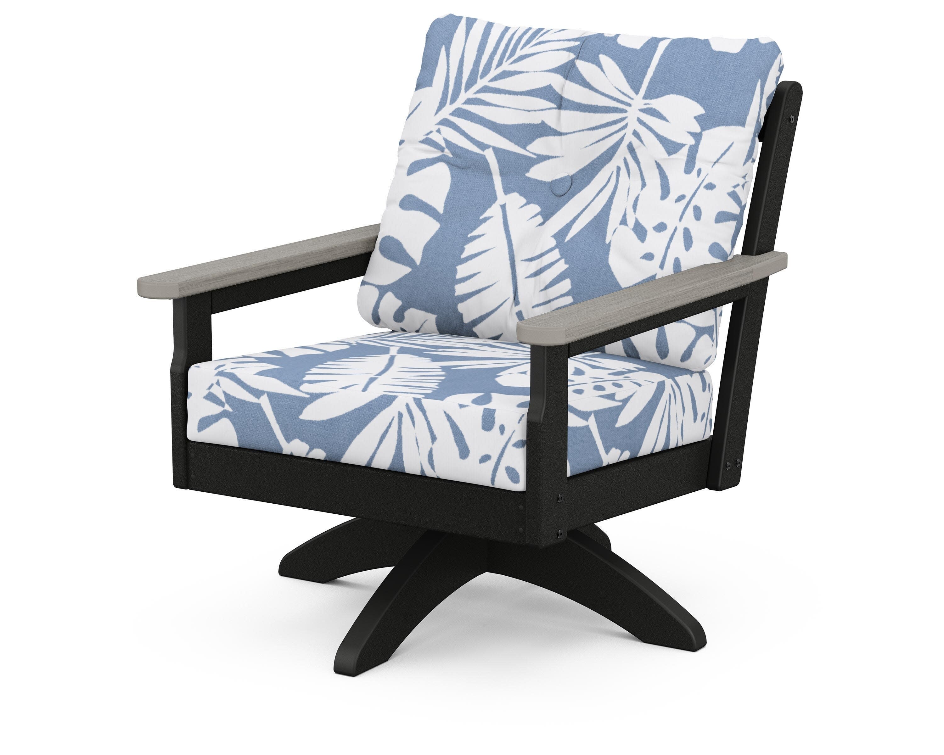 Vineyard Deep Seating Swivel Chair in Black / Driftwood / Leaf Sky Blue
