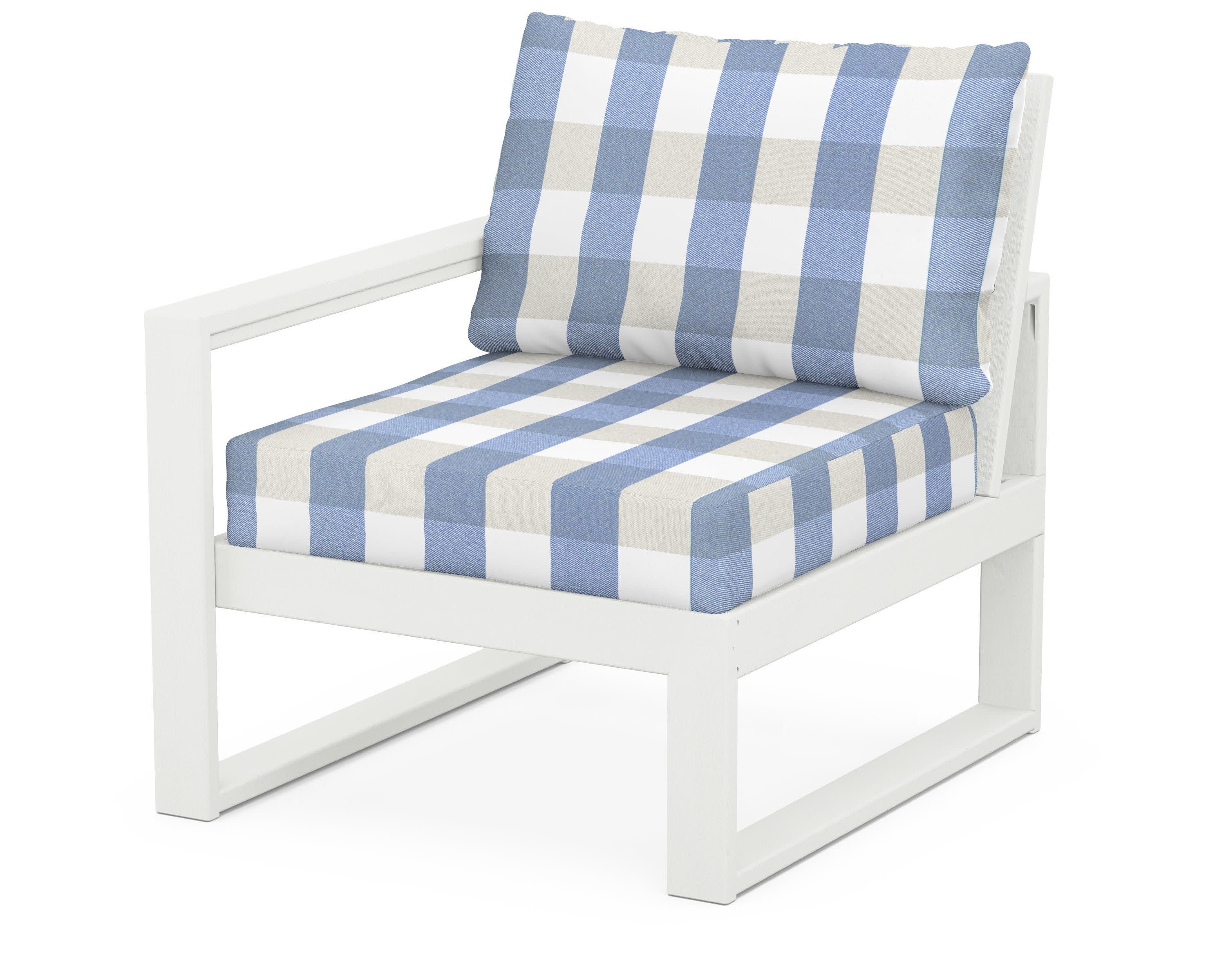 EDGE Modular Left Arm Chair in Vintage White / Buffalo Plaid Sky Blue